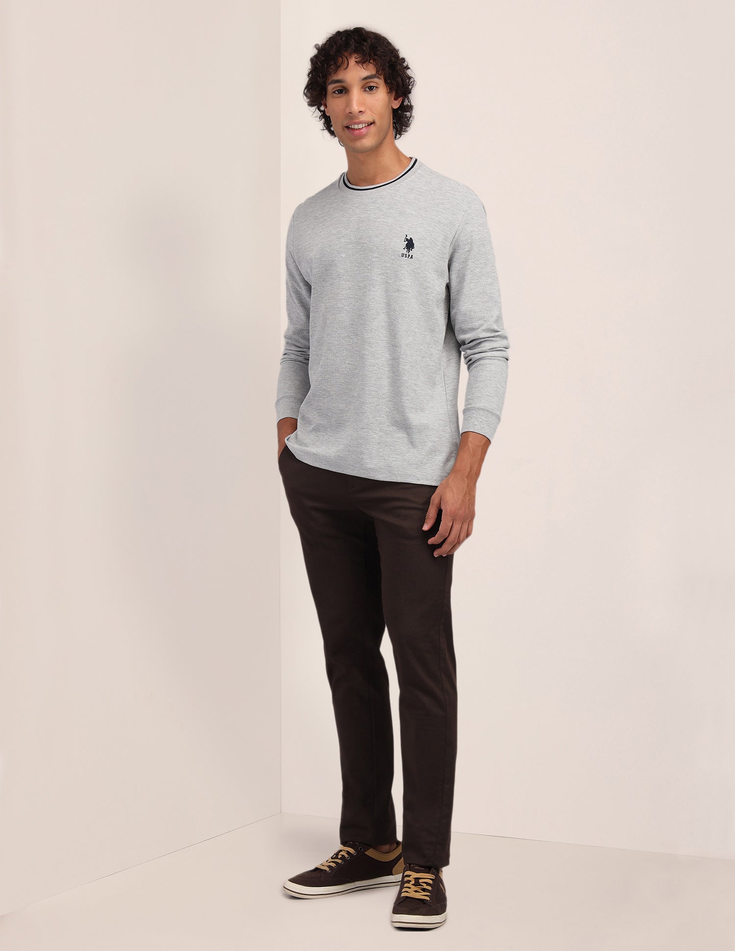 Textured Cotton Slim Fit T-Shirt Grey - U.S. Polo Assn. India | Large