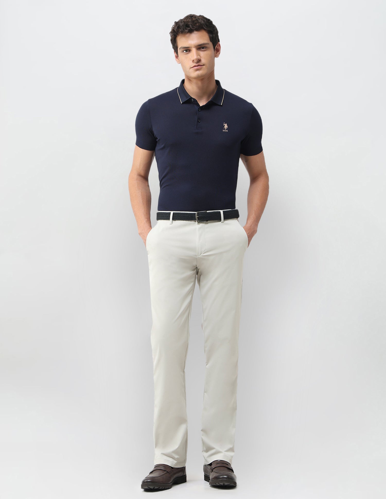 Mid Rise Riley Straight Fit Trousers Off White - U.S. Polo Assn. India | Large