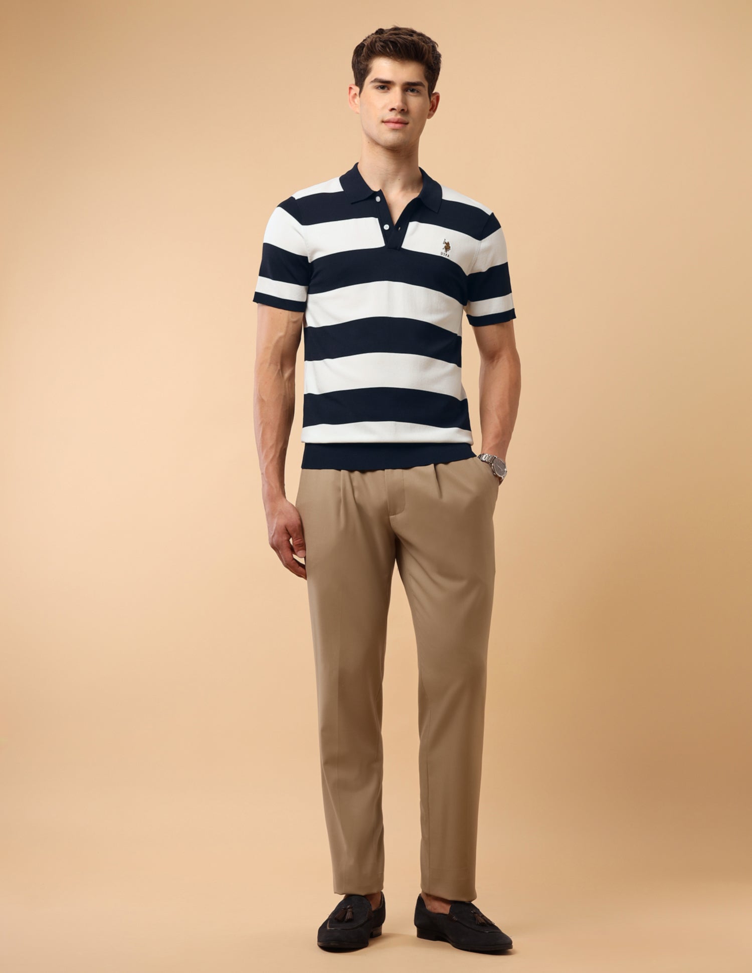Pacho X Horizontal Striped Slim Fit Polo Shirt Navy - U.S. Polo Assn. India | Large