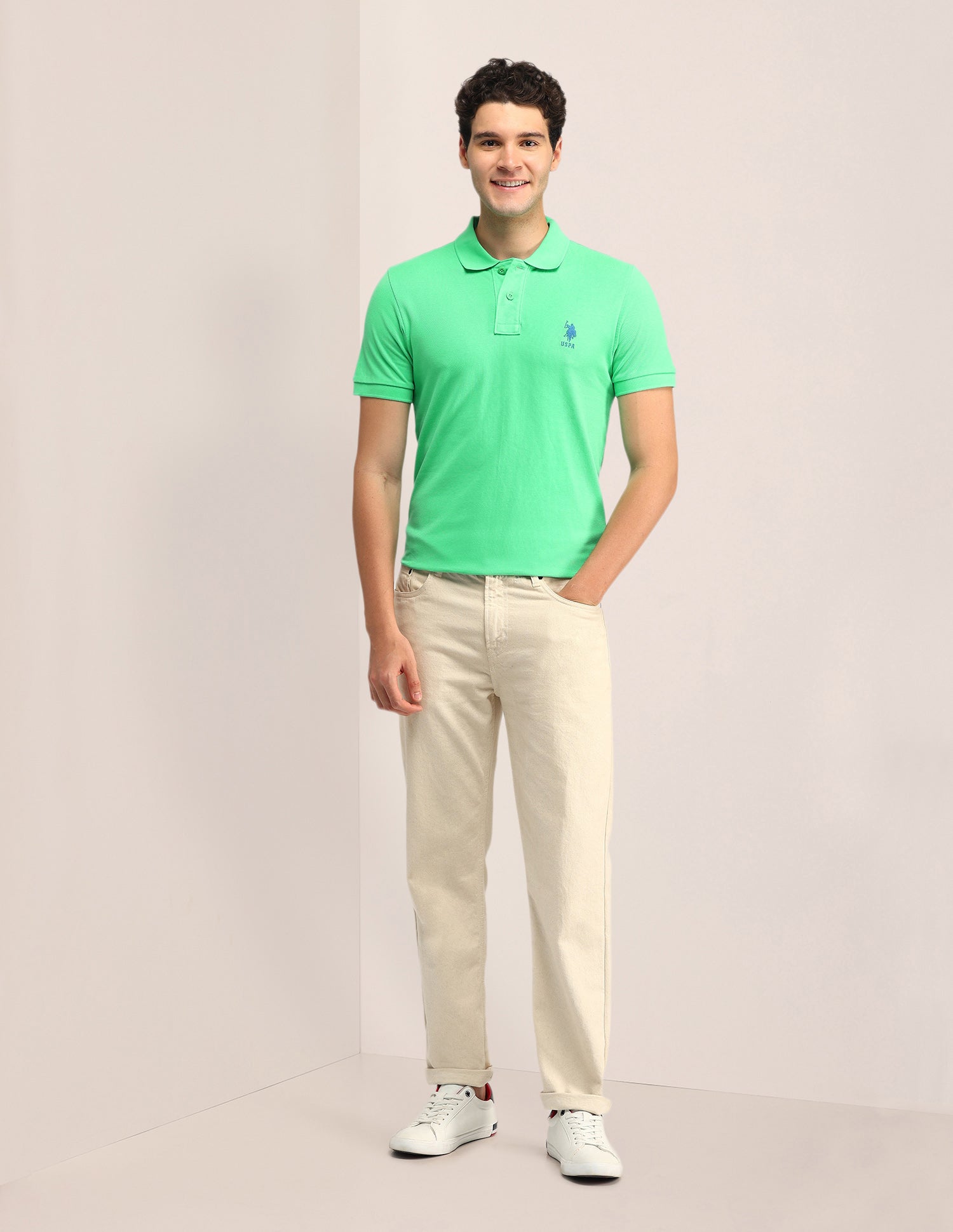 Textured Slim Fit Polo Shirt Green - U.S. Polo Assn. India | Large