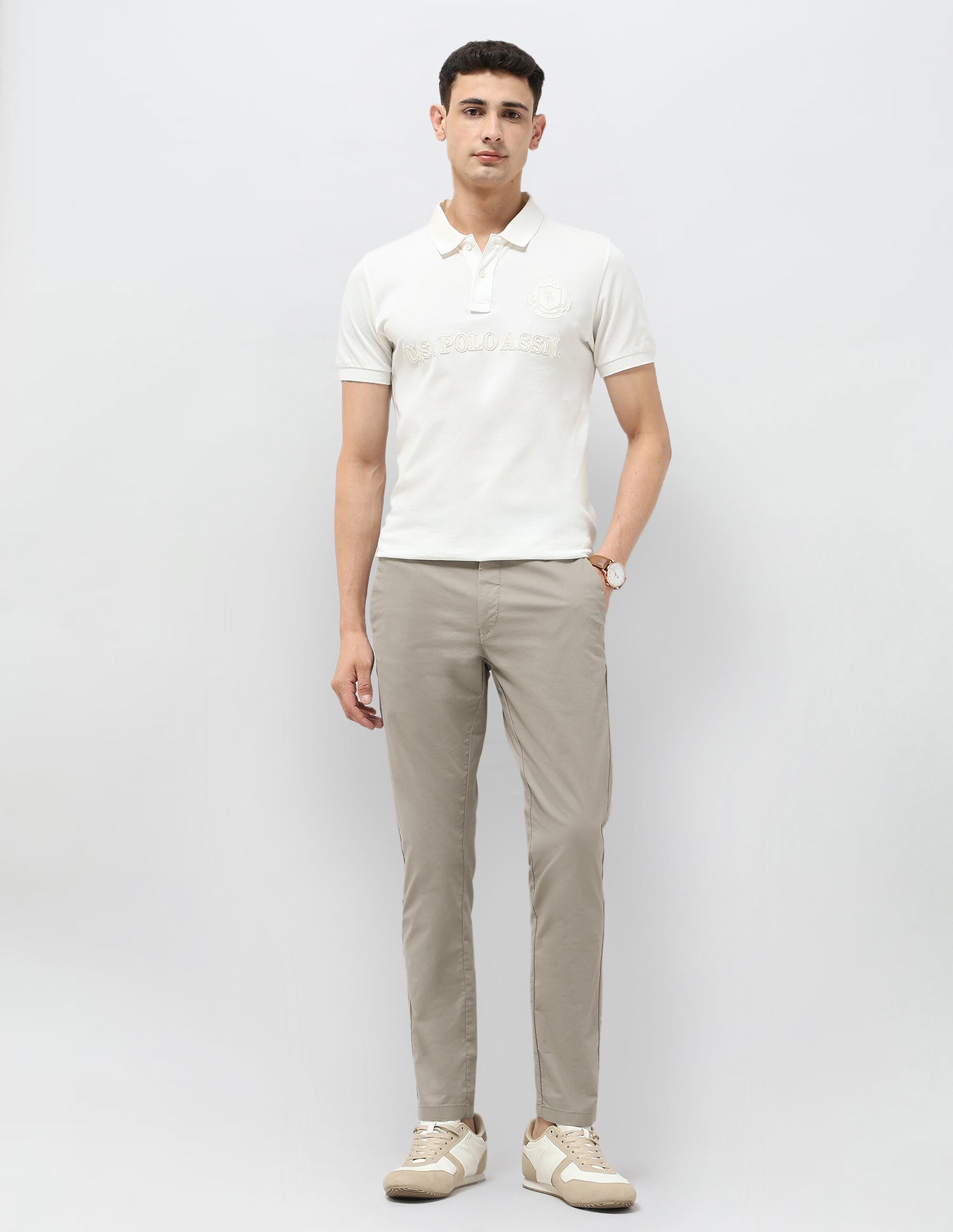 Slim Fit Mid Rise Trousers Grey - U.S. Polo Assn. India | Large
