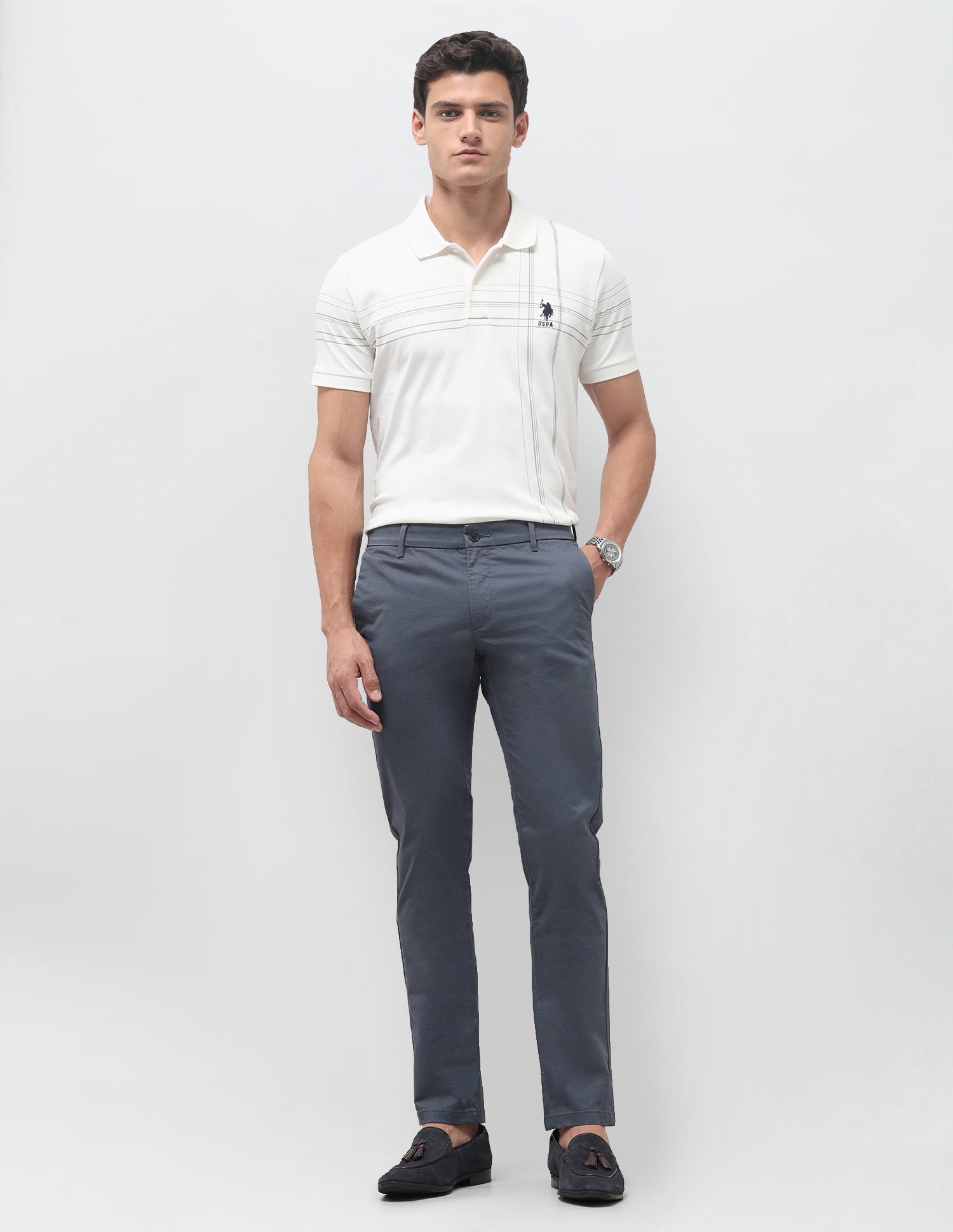 Denver Slim Fit All Over Printed Trousers Navy - U.S. Polo Assn. India | Large