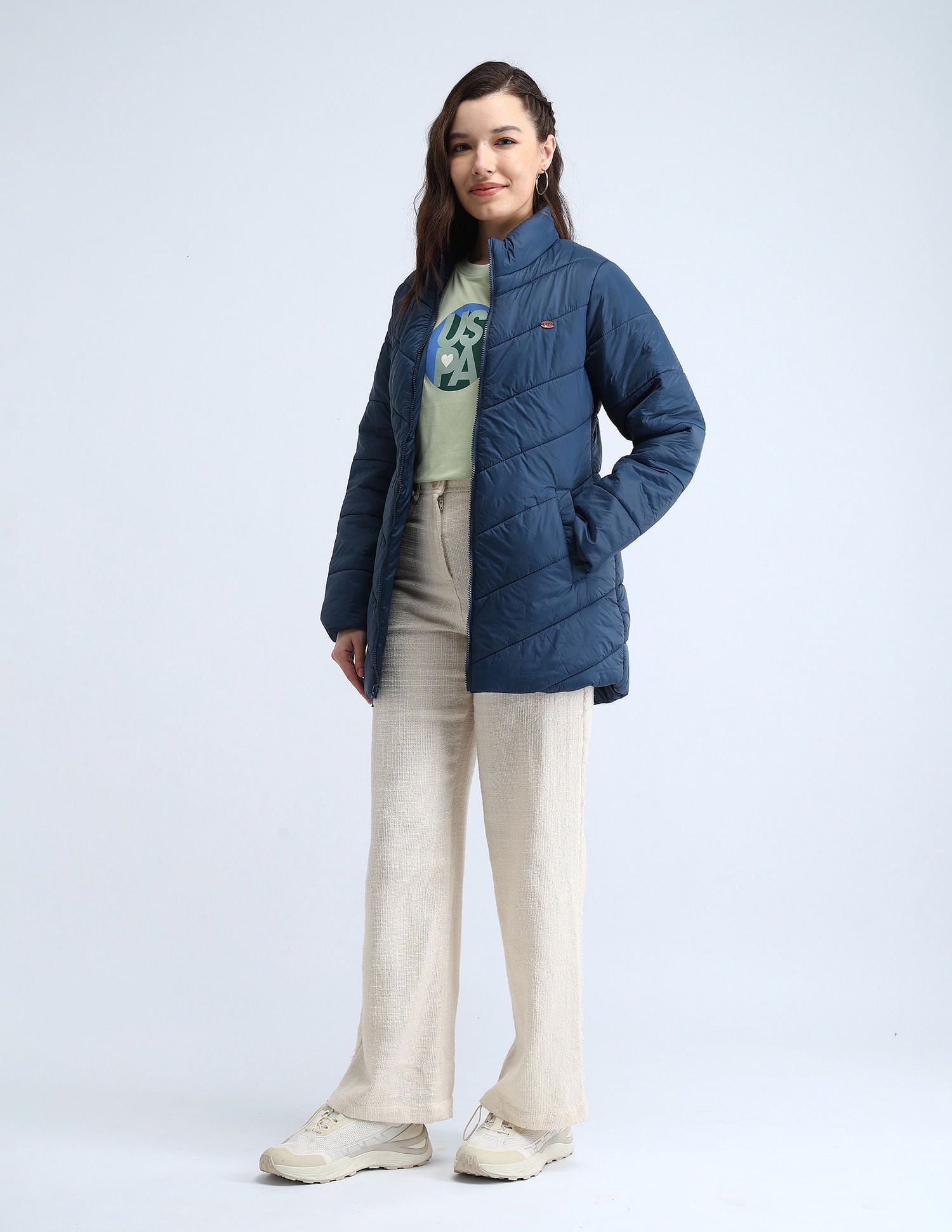 Longline High Neck Puffer Jacket Denim - U.S. POLO ASSN. | Large