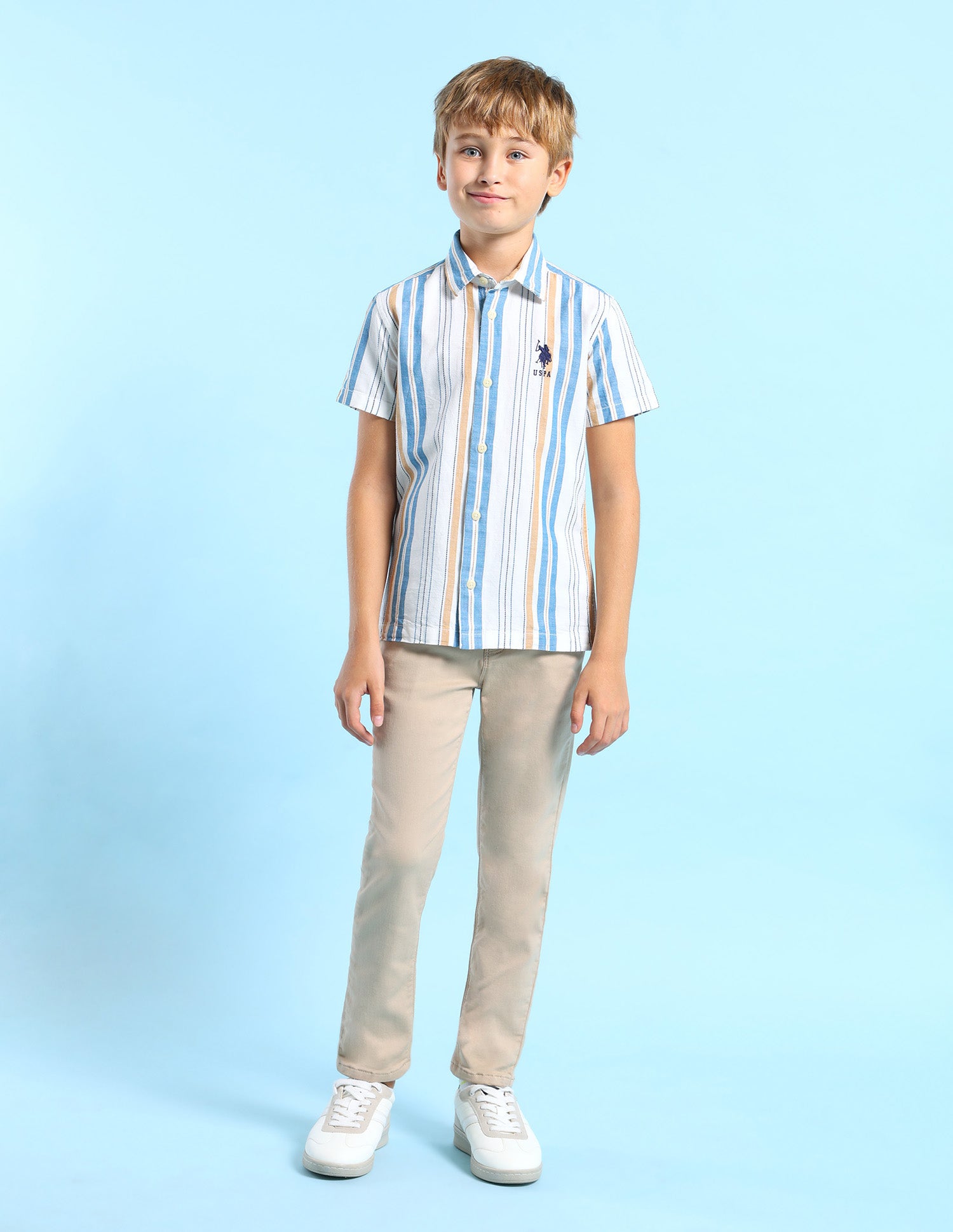 Boys Boxy Fit Dobby Shirt Blue - U.S. POLO ASSN. | Large