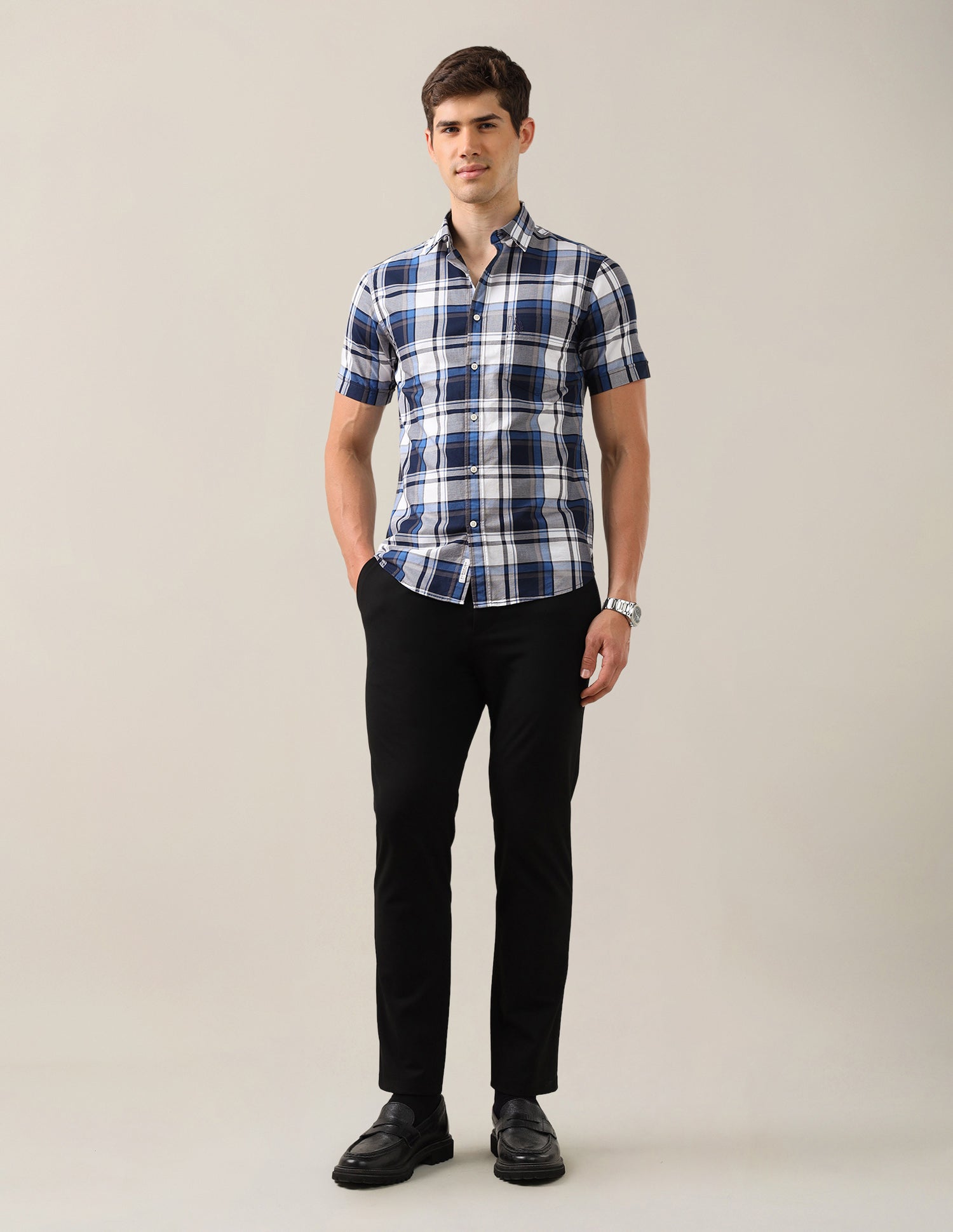Plaid Checked Tailored Fit Shirt Navy - U.S. Polo Assn. India | Large