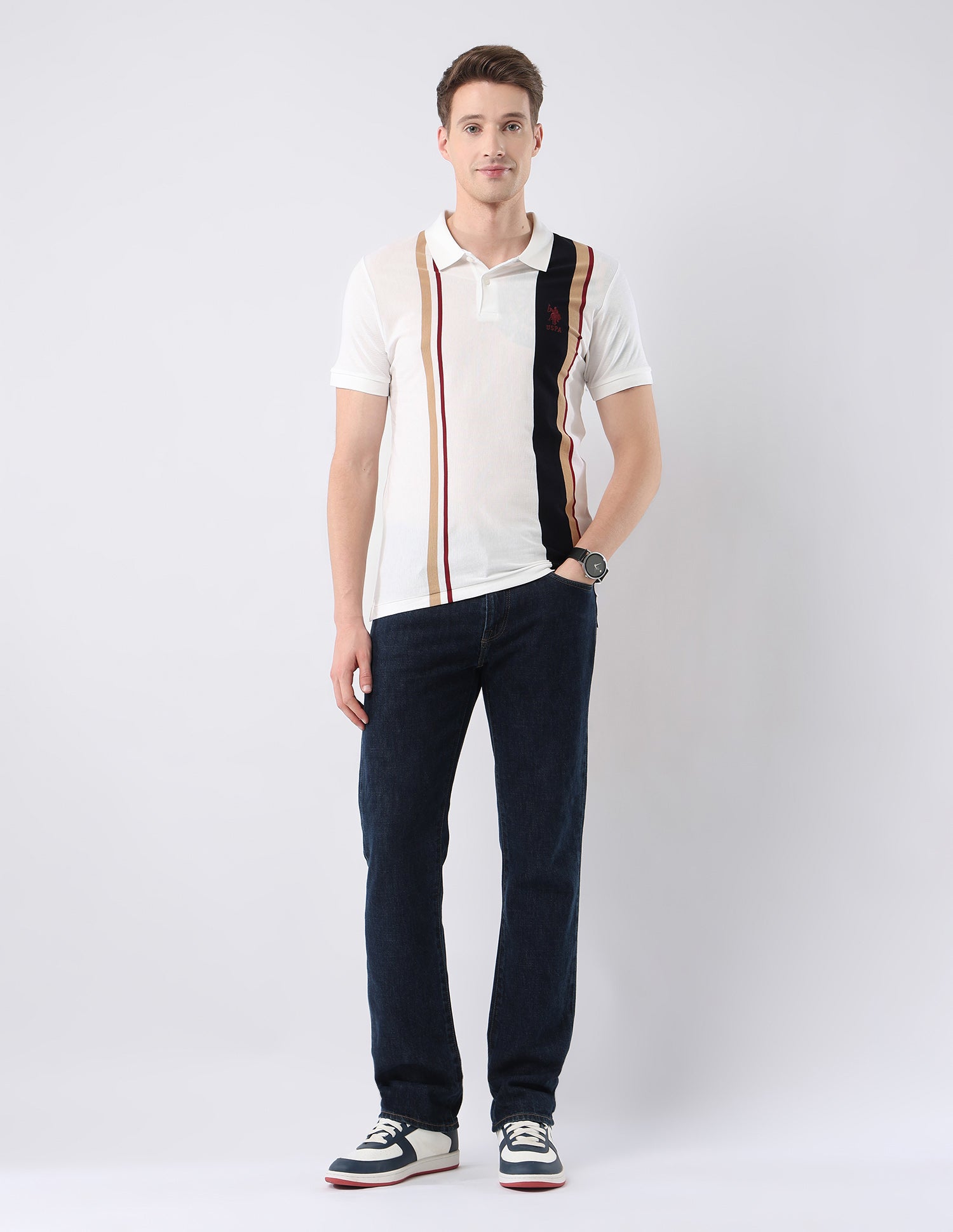 Vertical Striped 135Th Rwn Theatre Polo Shirt White - U.S. Polo Assn. India | Large