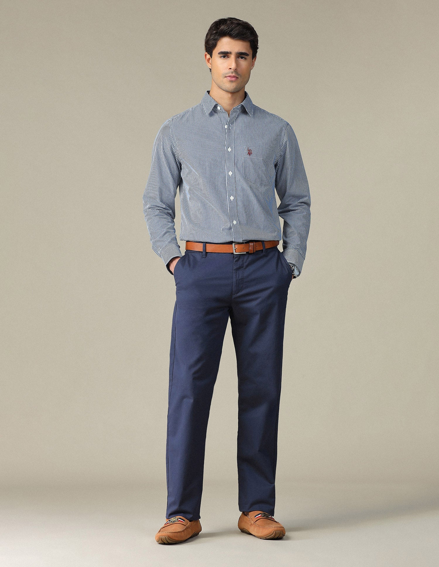 Pure Cotton Gingham Checked Shirt Navy - U.S. POLO ASSN. | Large