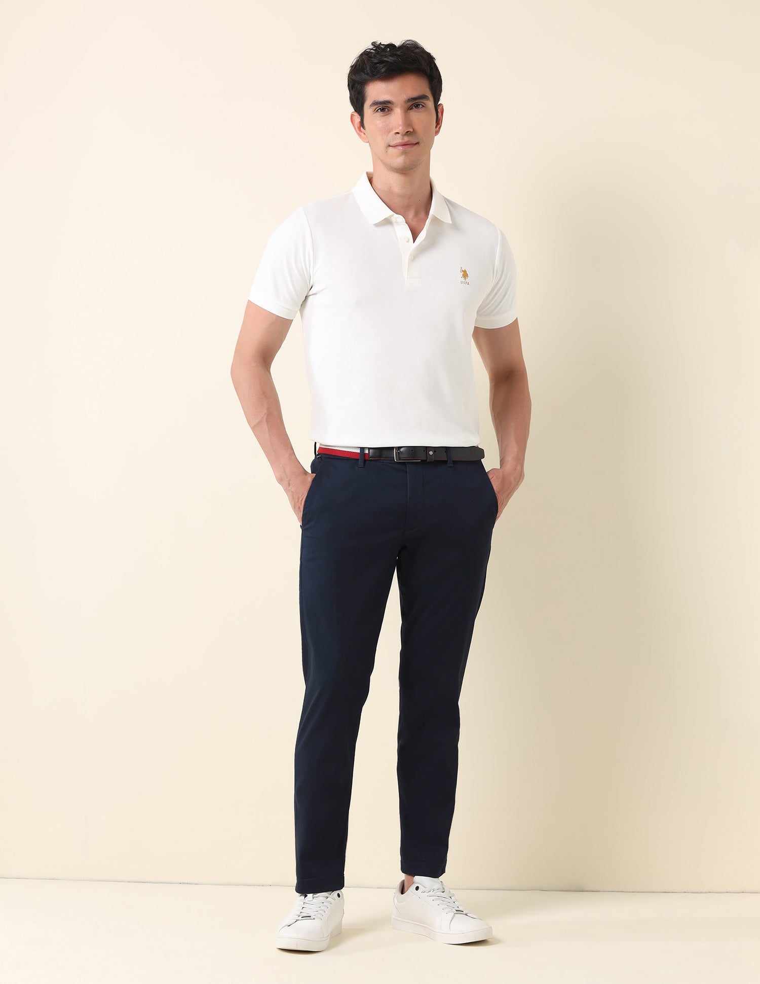 Henry Tapered Fit Dobby Bedford Trousers Navy - U.S. POLO ASSN. | Large