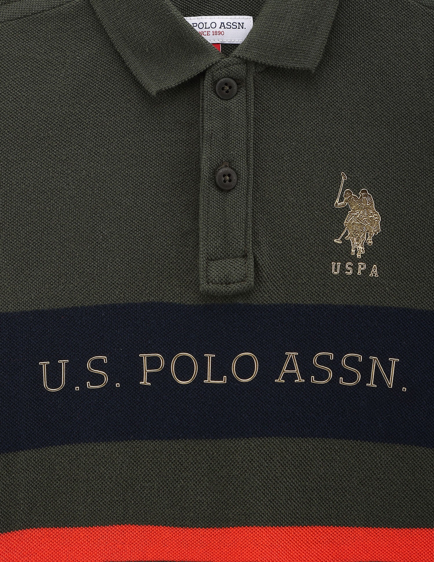 Boys Horizontal Stripe Cotton Polo Shirt Green - U.S. POLO ASSN. | Large