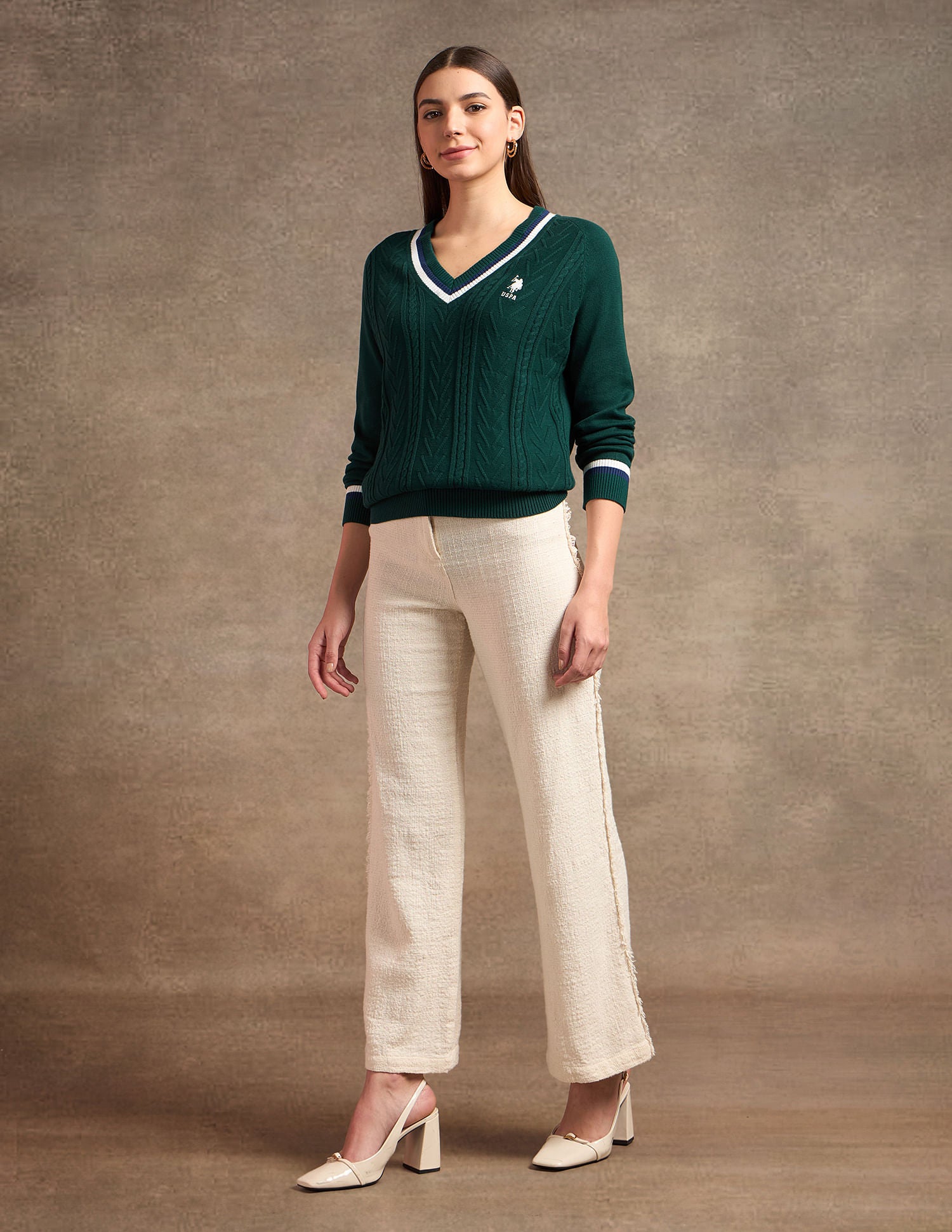 Raglan Sleeves Cable Knit Sweater Green - U.S. Polo Assn. India | Large