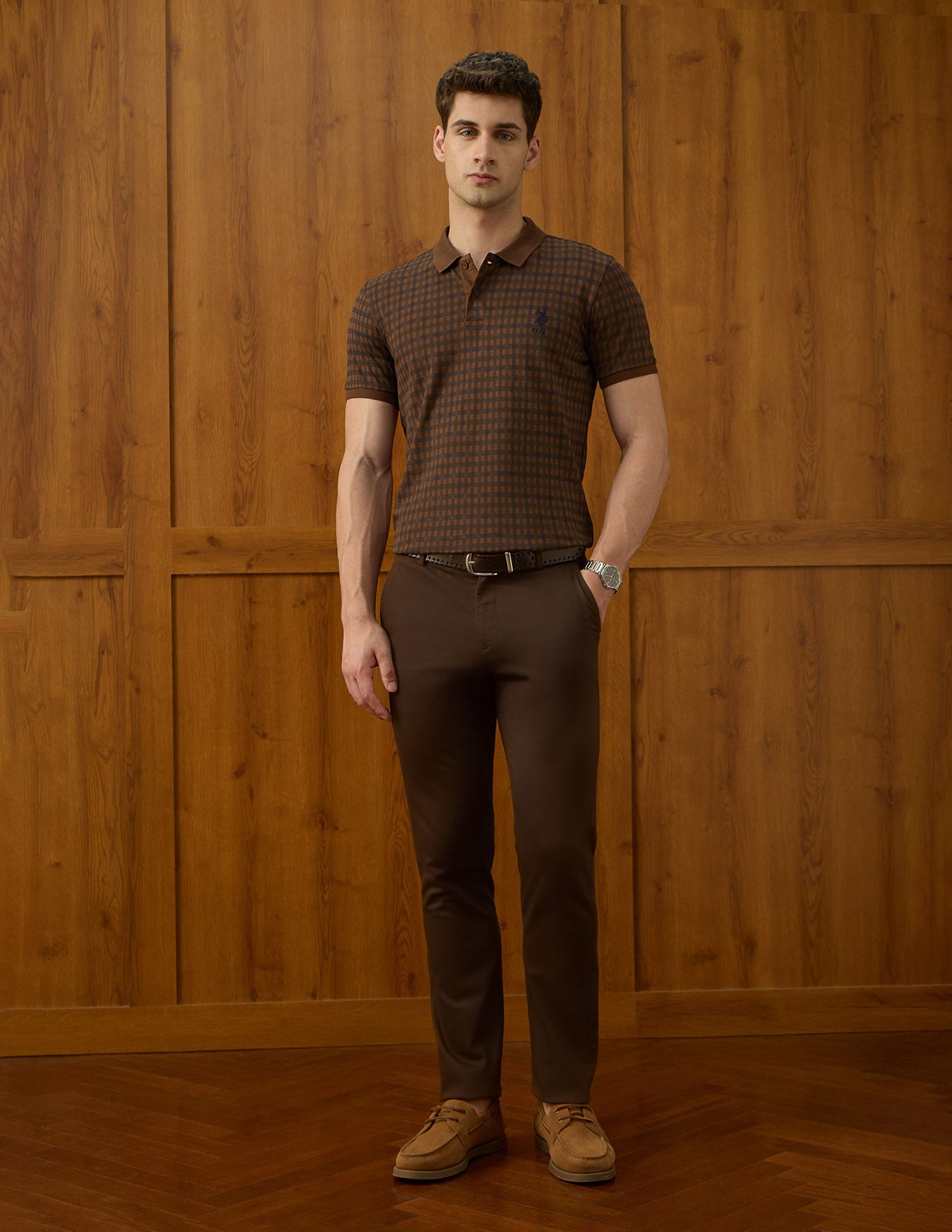 Checked Equestrian Aisle Theater Polo Shirt Dark Brown - U.S. POLO ASSN. | Large