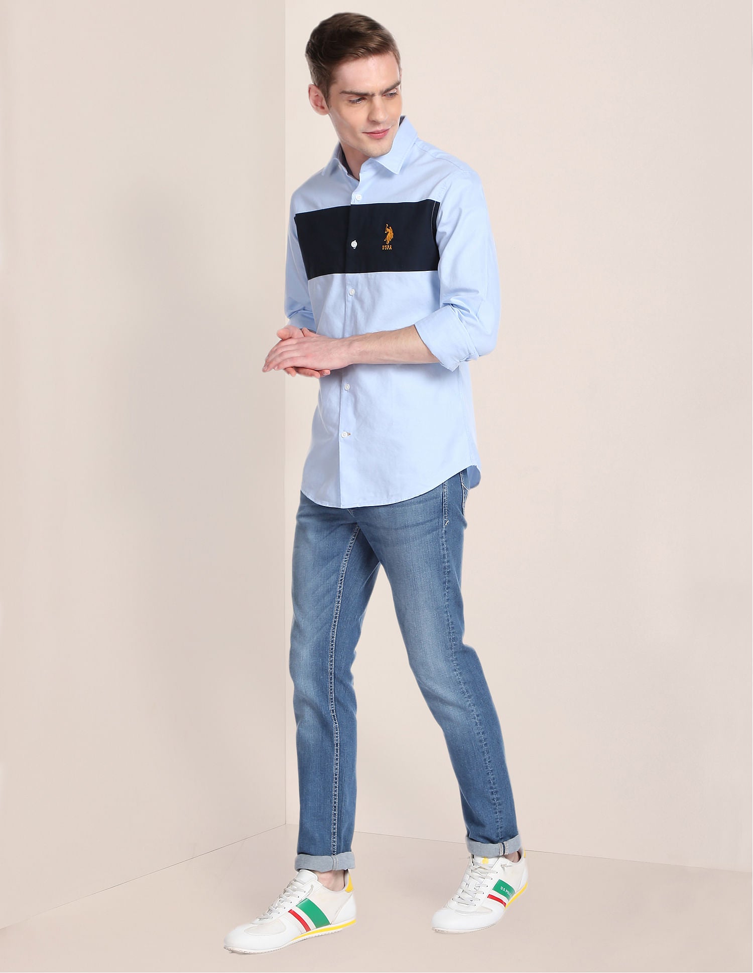 Cut And Sew Oxford Shirt Blue - U.S. Polo Assn. India | Large