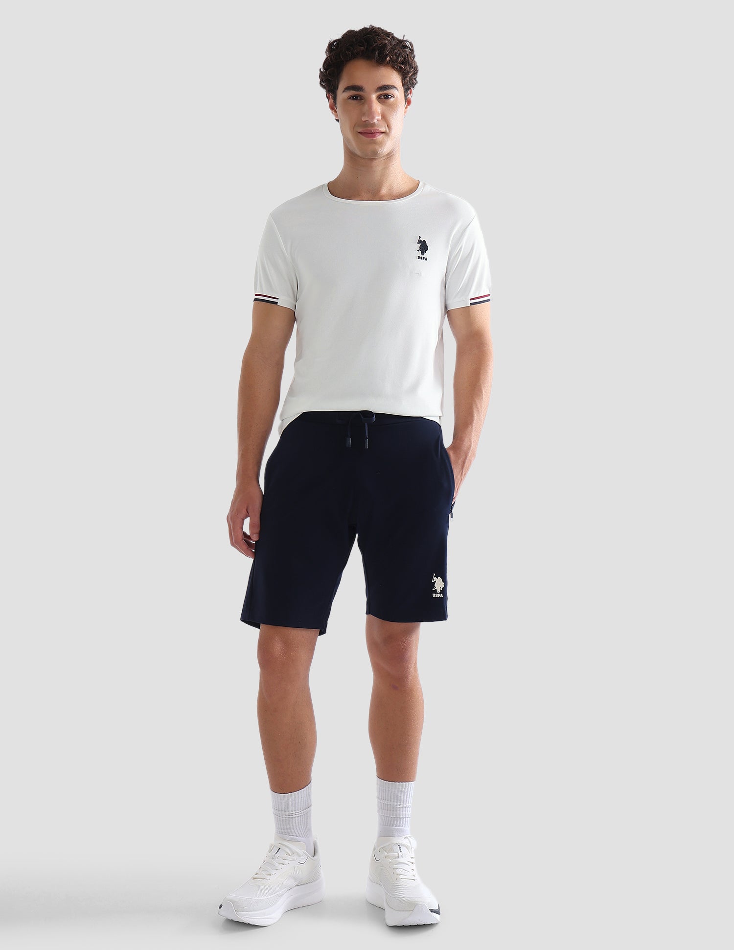 Solid Slim Fit Active T-Shirt Off White - U.S. Polo Assn. India | Large