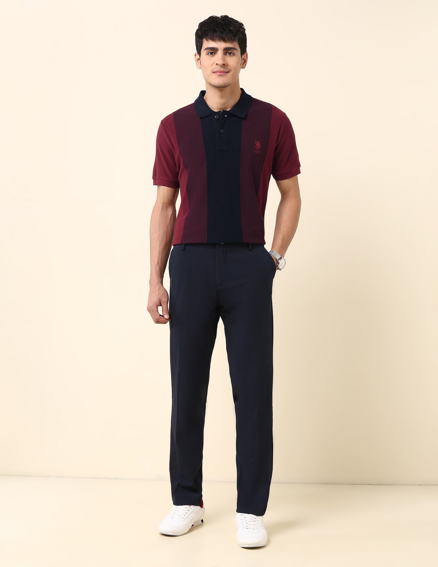 Colourblocked Slim Fit Polo Shirt Wine - U.S. Polo Assn. India | Large
