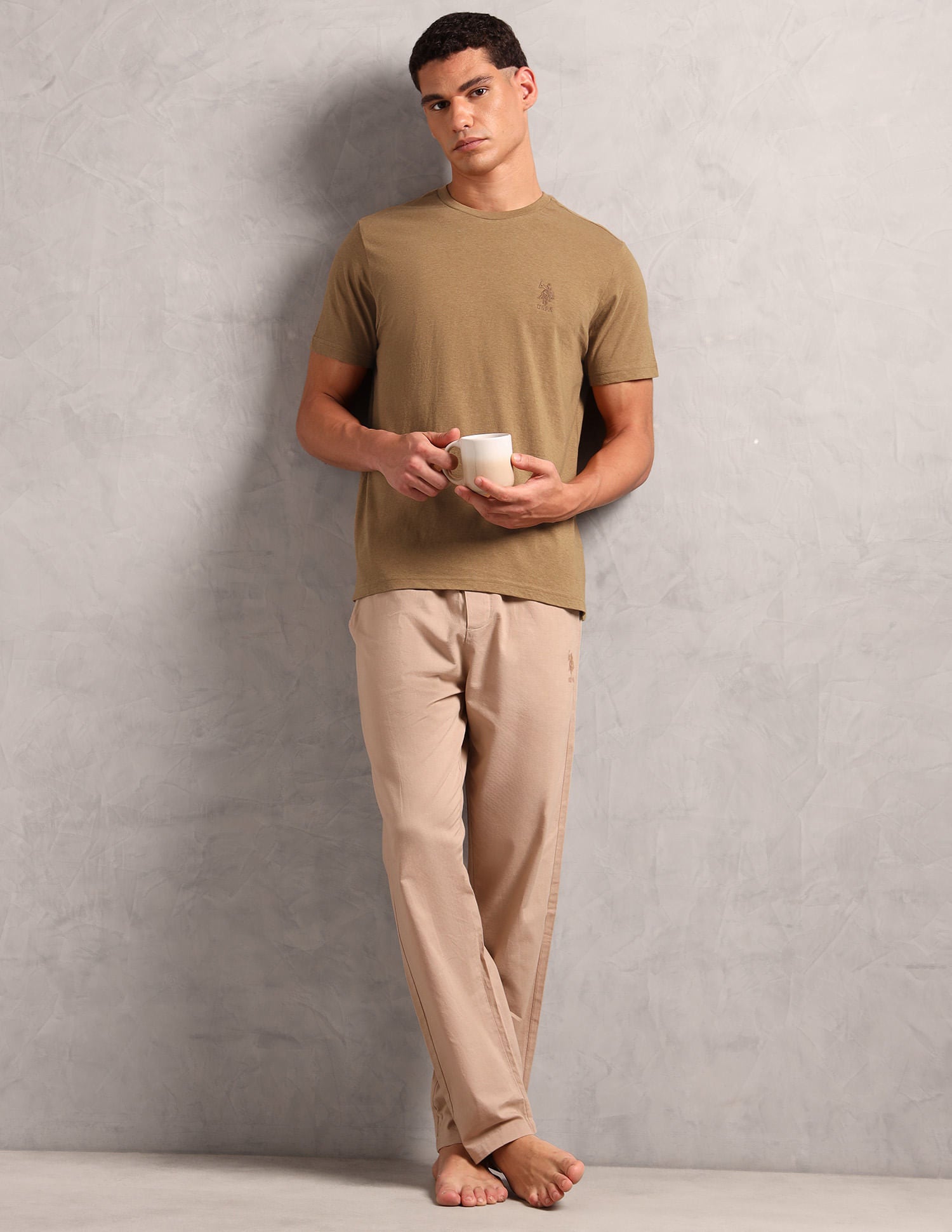 Pure Cotton Comfort Fit I633 Lounge T-Shirt - Pack Of 1 Mustard Melange - U.S. POLO ASSN. | Large