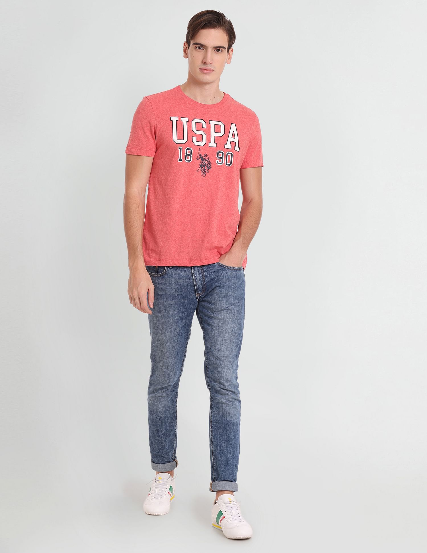 Heathered Varsity T-Shirt Coral - U.S. Polo Assn. India | Large