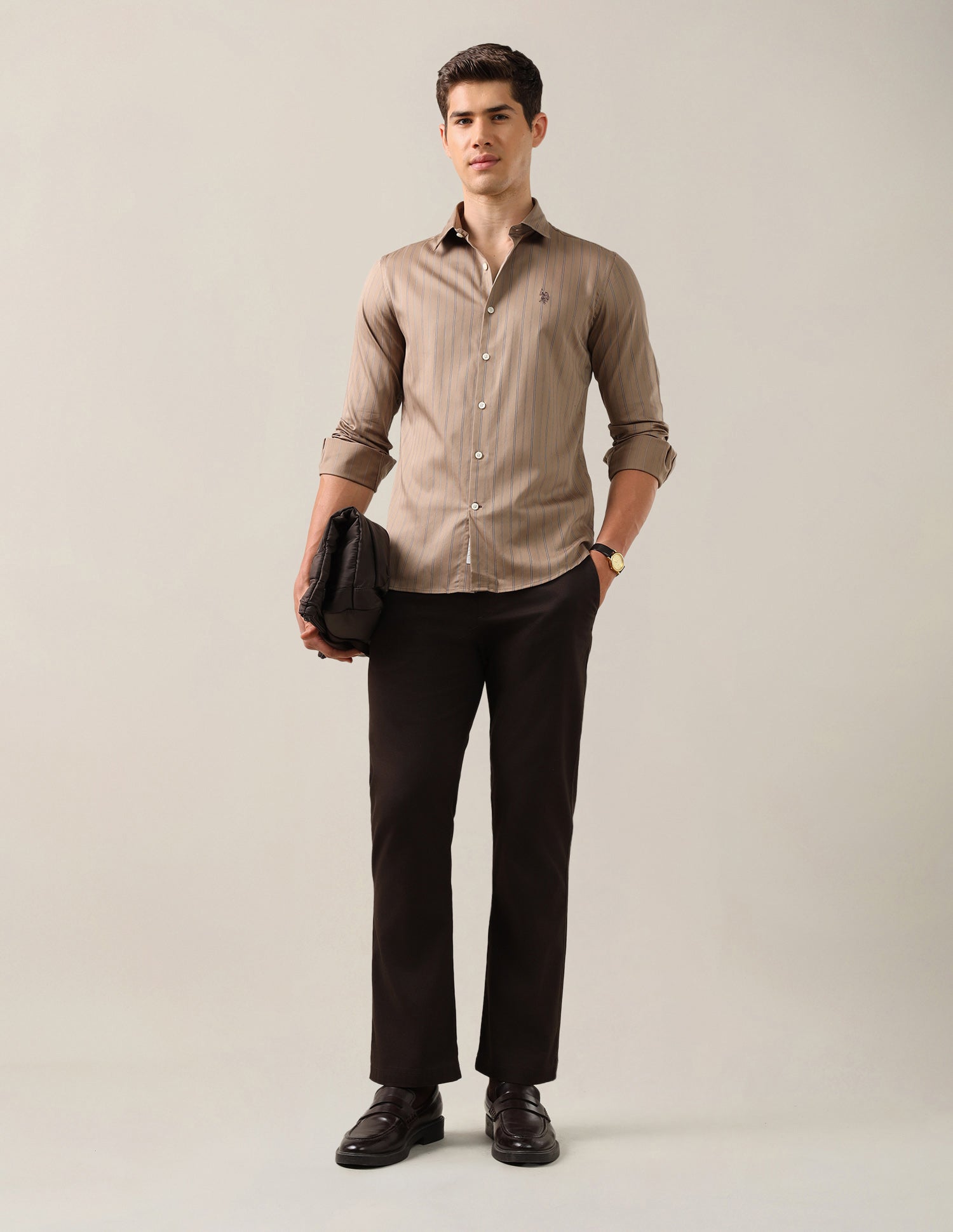 Satin Tailored Fit Shirt Khaki - U.S. Polo Assn. India | Large