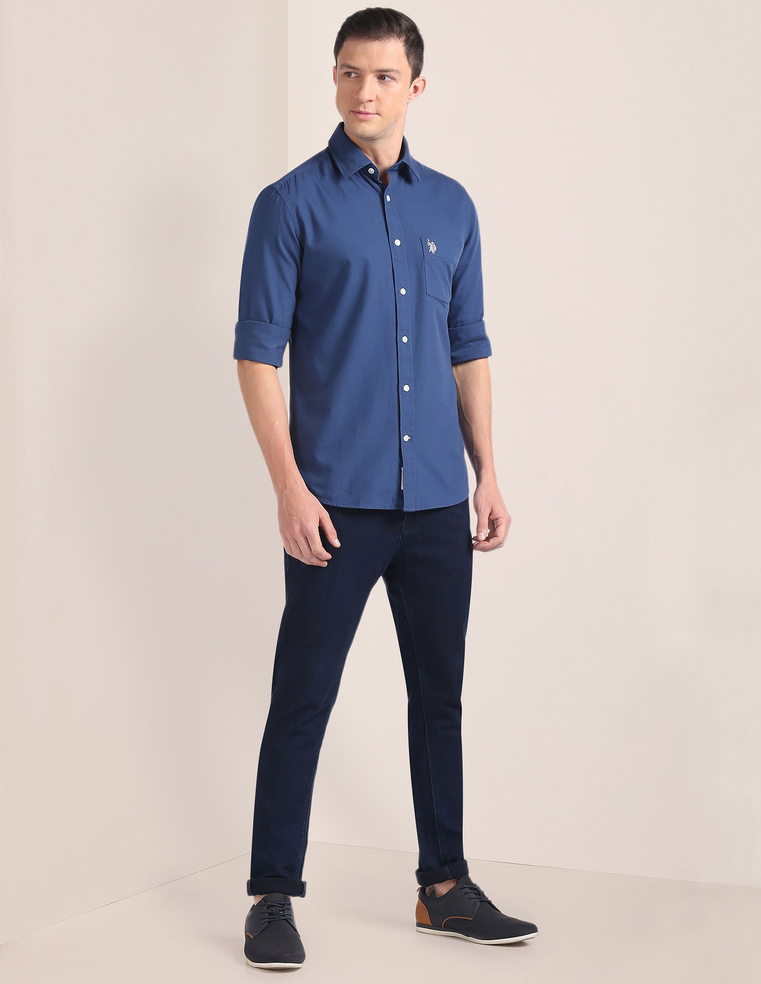 Solid Tailored Regular Fit Shirt Navy - U.S. Polo Assn. India | Large
