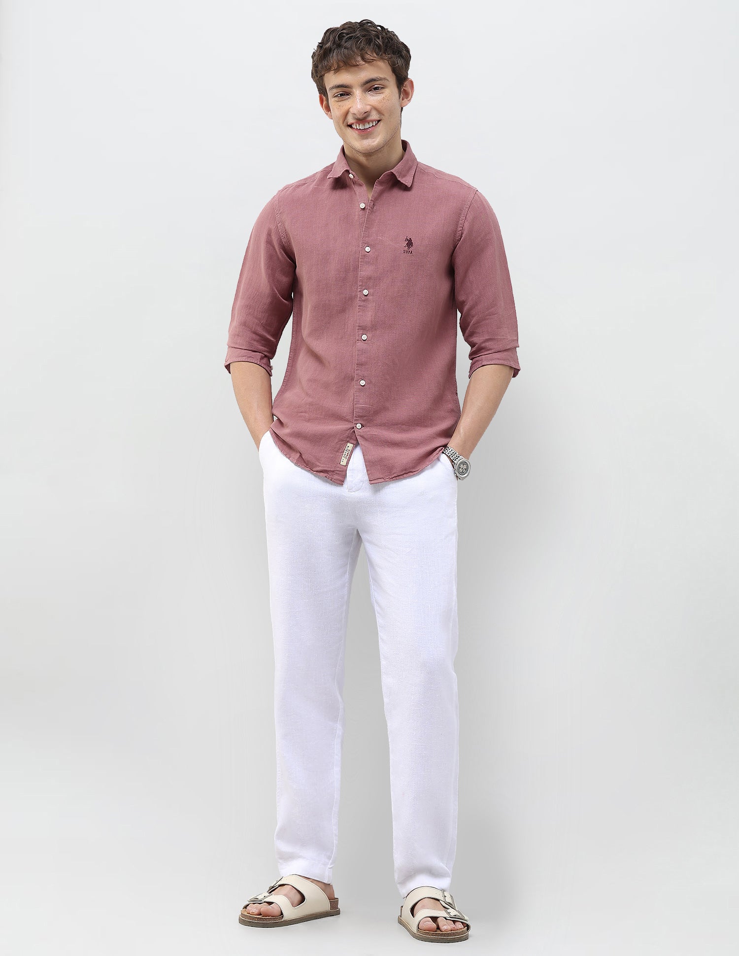 Solid Regular Fit Shirt Dark Pink - U.S. Polo Assn. India | Large