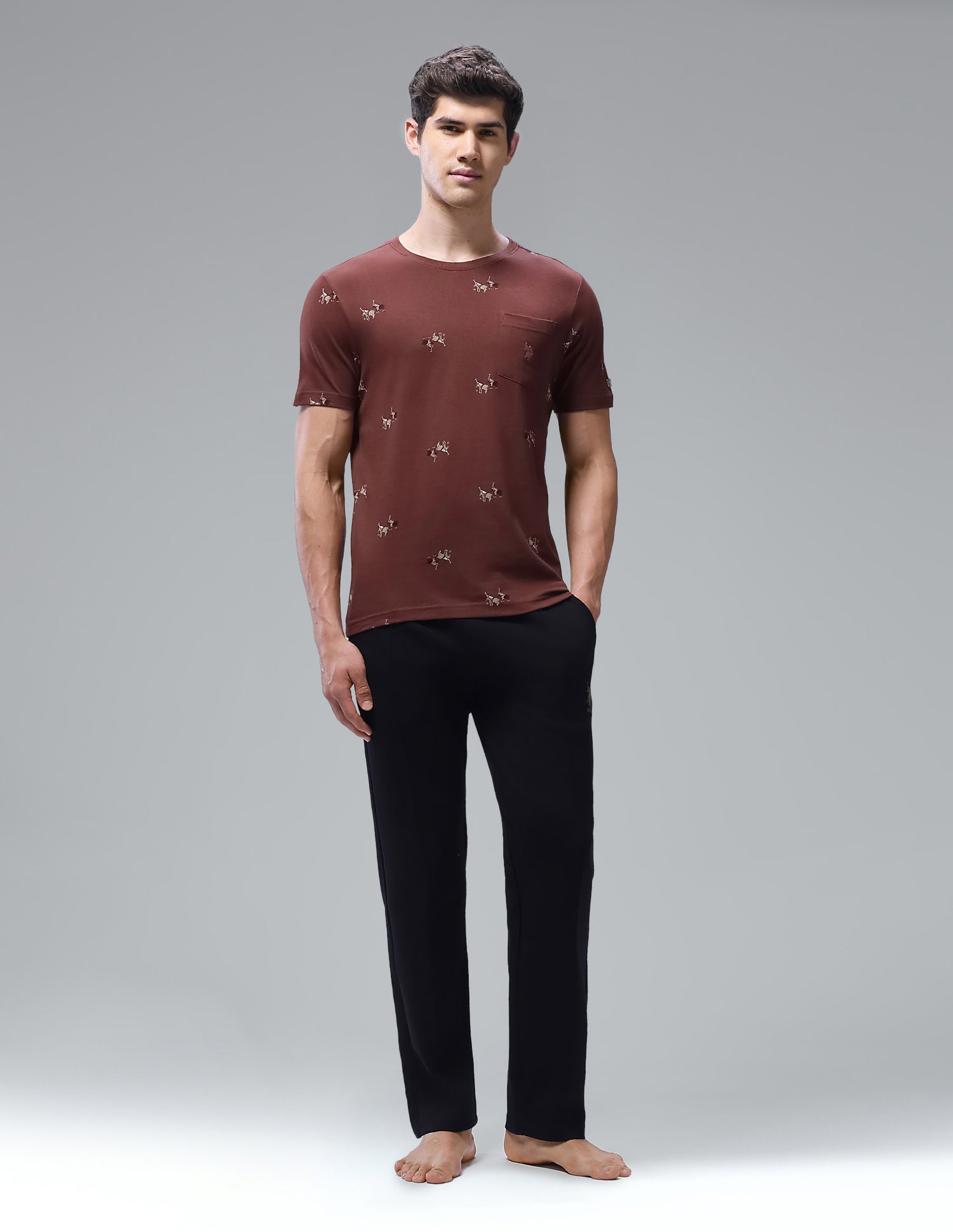 Graphic Brand Printed Regular Fit Loungewear T-Shirt Sable - U.S. Polo Assn. India | Large