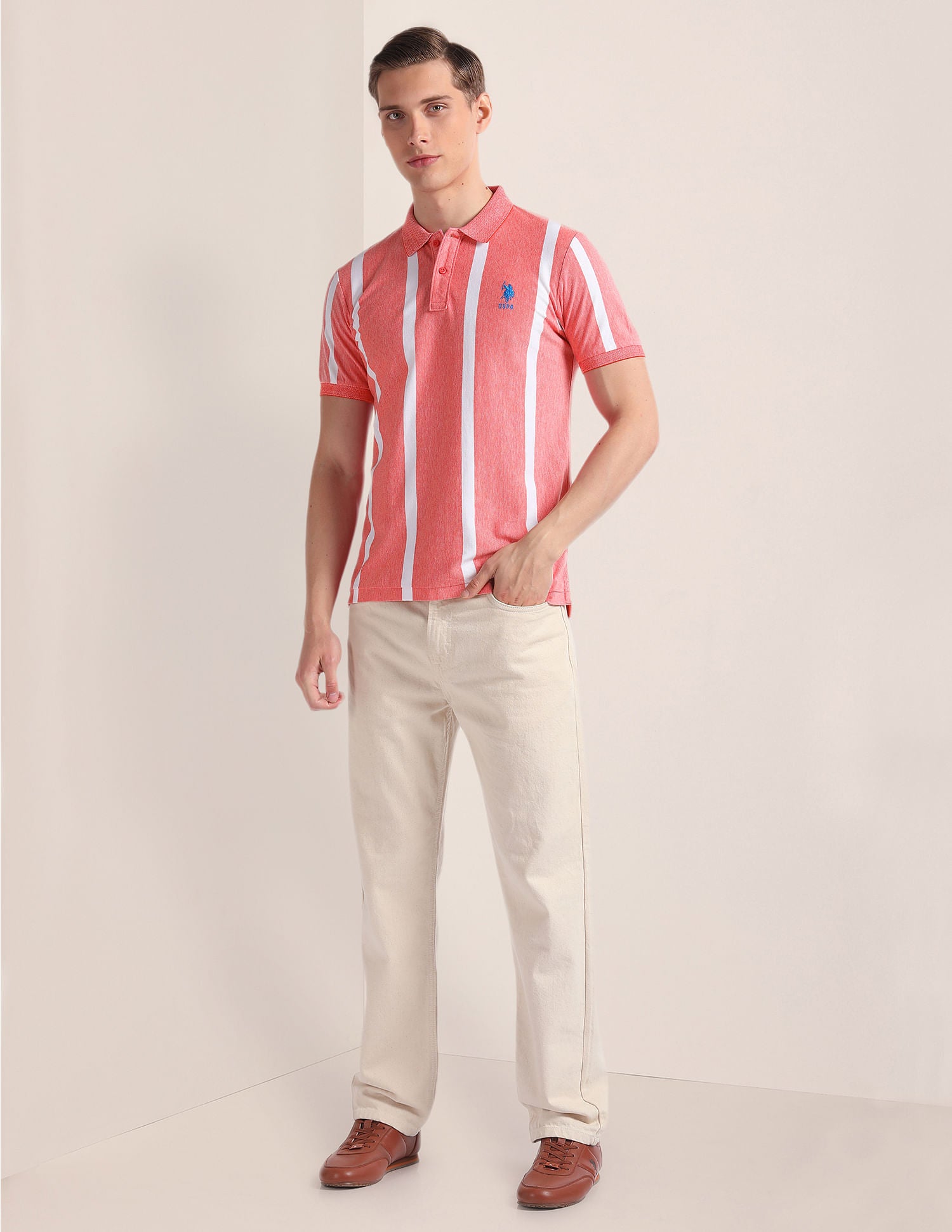 Vertical Stripe Cotton Polo Shirt Red - U.S. Polo Assn. India | Large