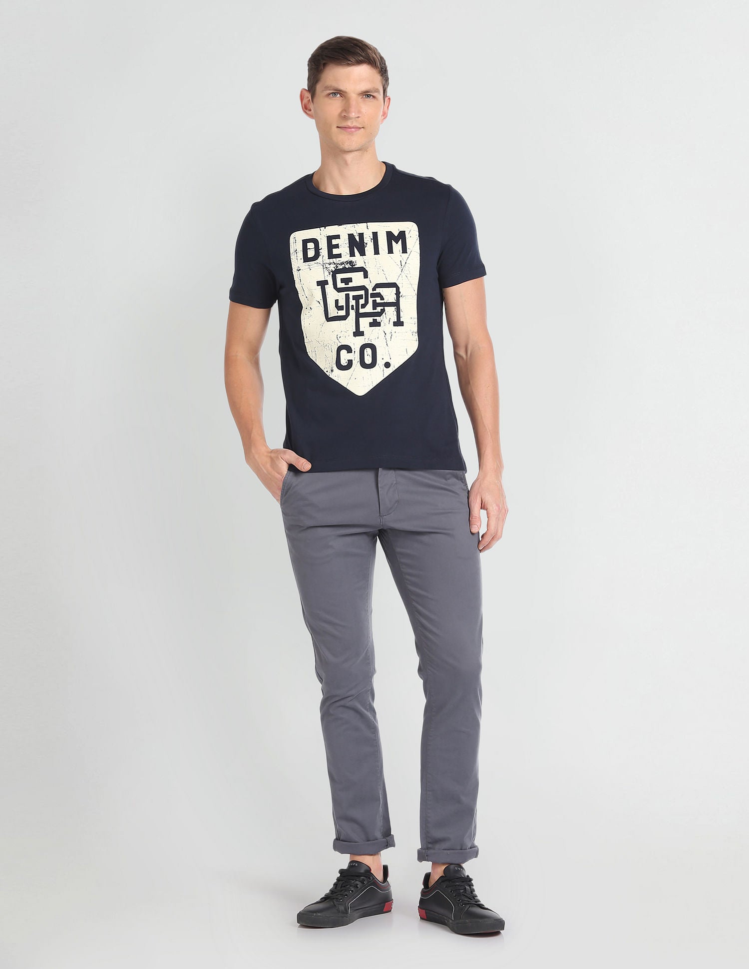 Crew Neck Graphic Print T-Shirt Navy - U.S. POLO ASSN. | Large