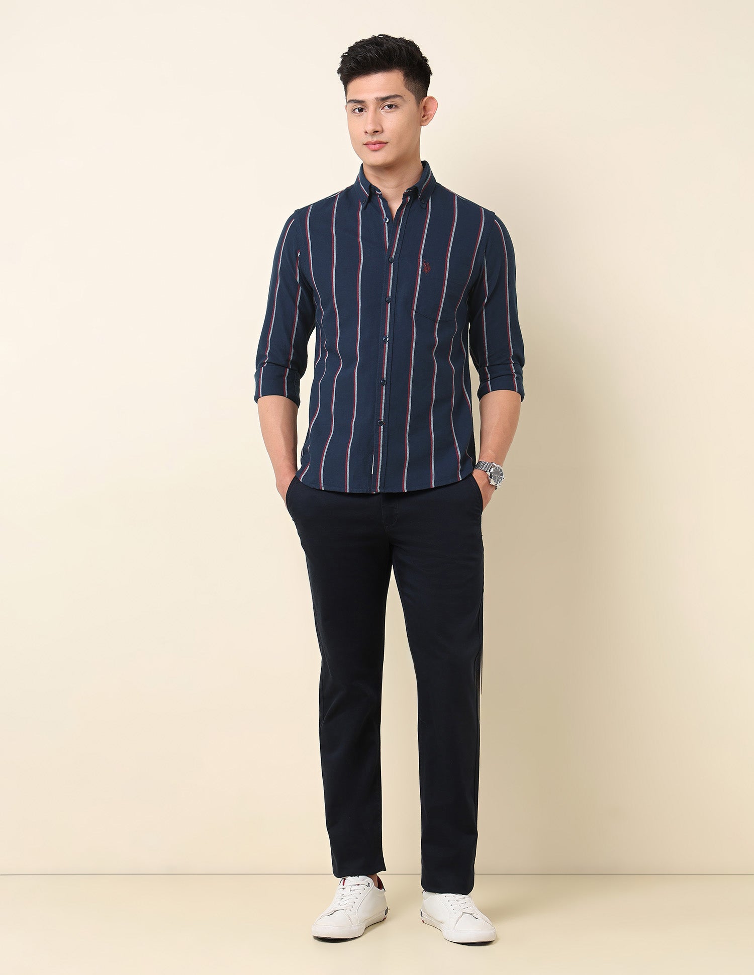 Vertical Striped Oxford Button-Down Shirt Navy - U.S. Polo Assn. India | Large