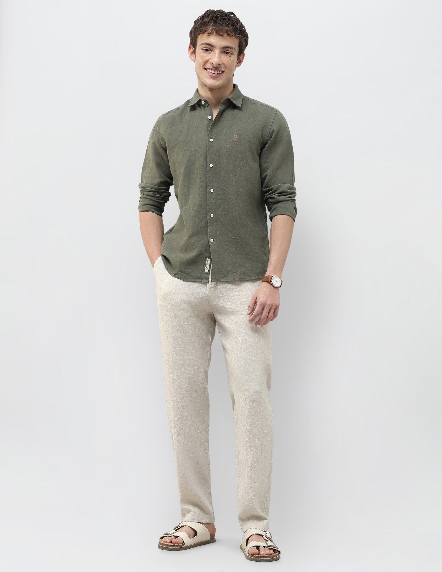 Solid Regular Fit Shirt Olive - U.S. Polo Assn. India | Large