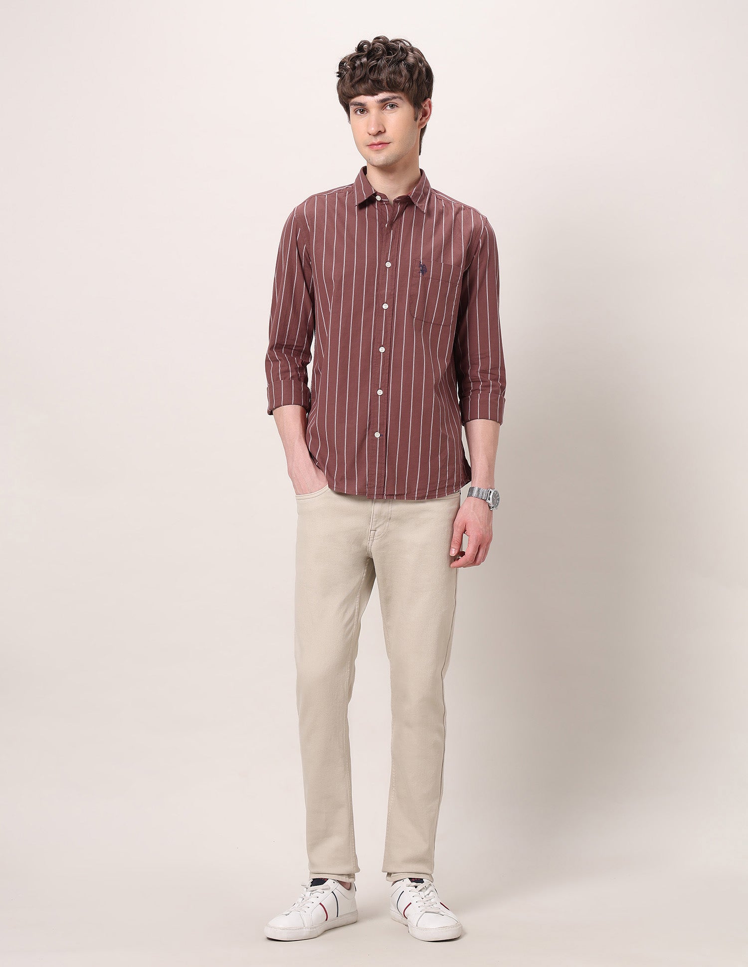 Vertical Striped Regular Fit Shirt Rust - U.S. Polo Assn. India | Large