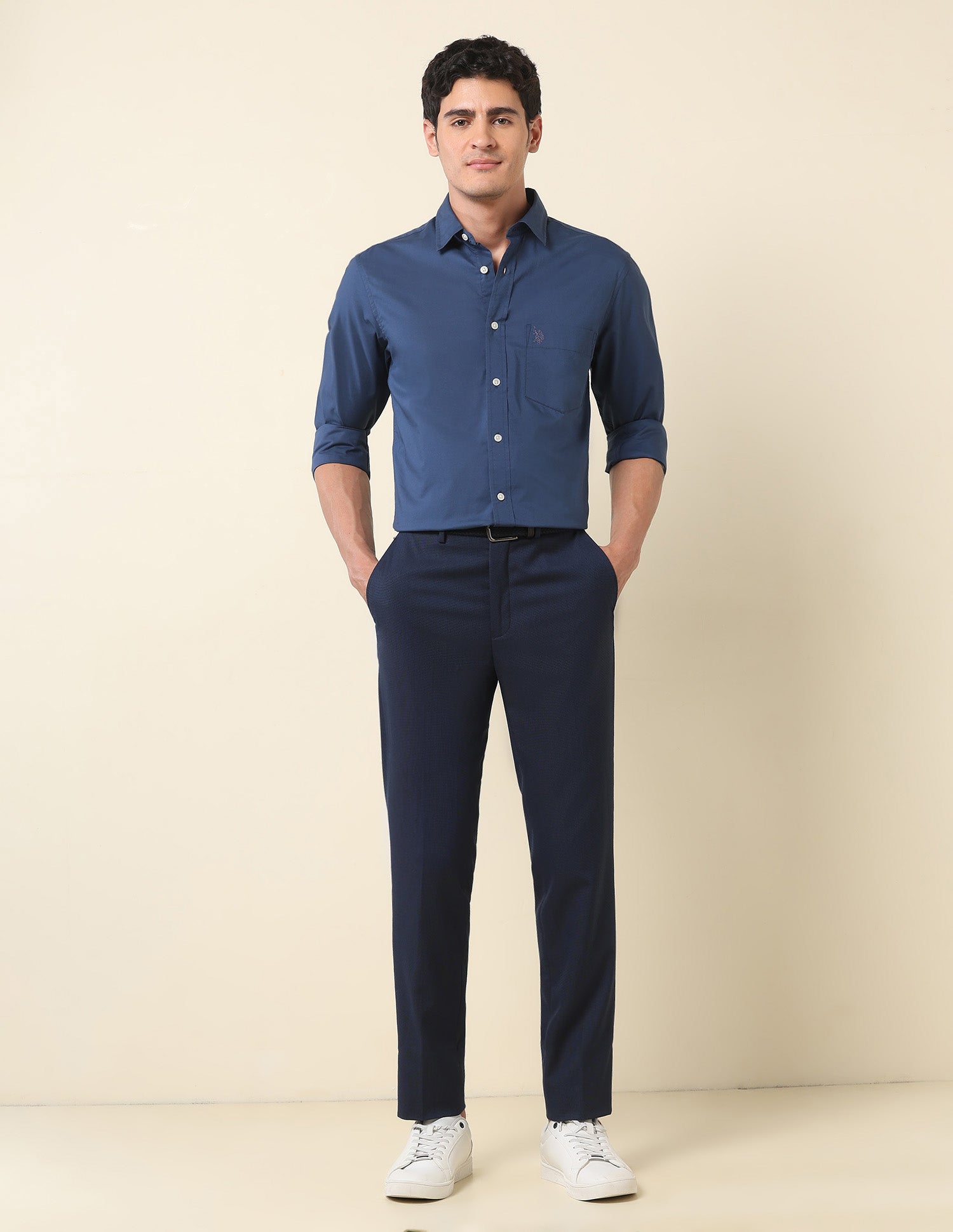 Tailored Fit Solid Shirt Blue - U.S. Polo Assn. India | Large