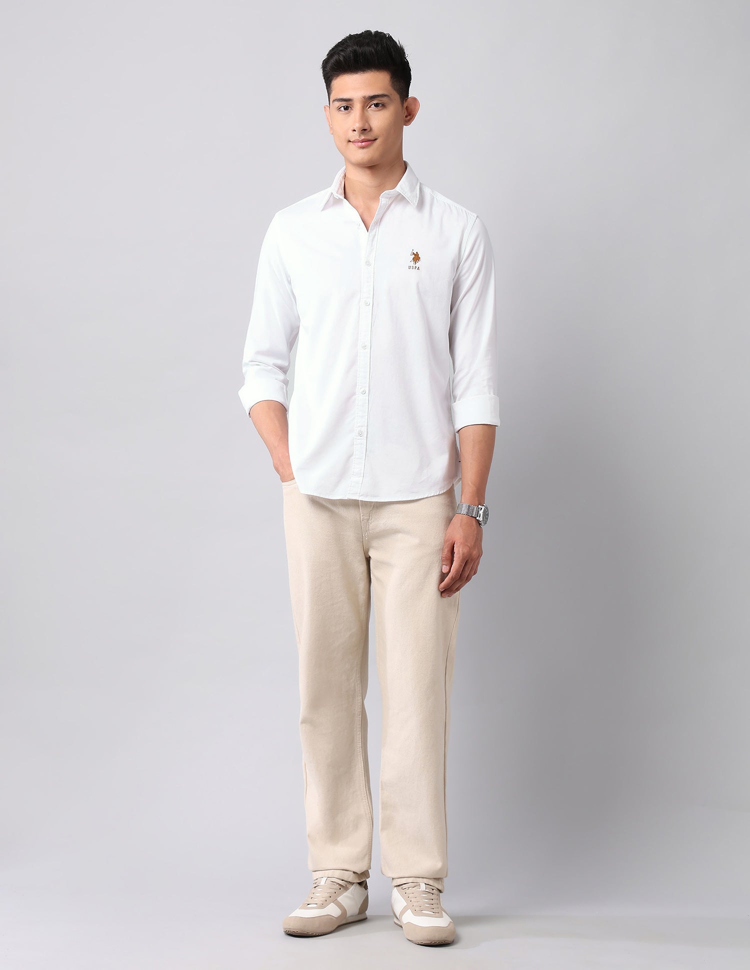 Twill Pure Cotton Shirt White - U.S. Polo Assn. India | Large
