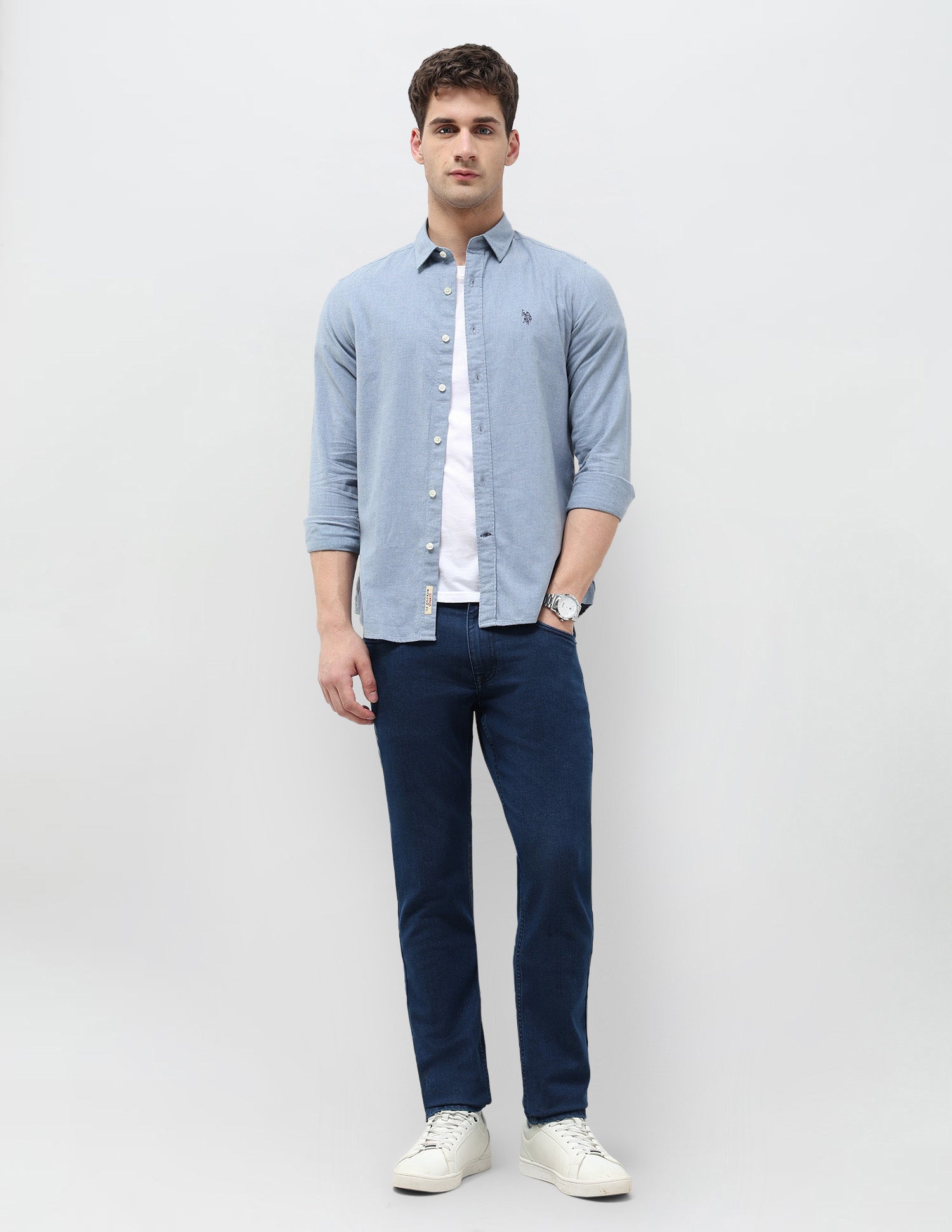 Twill Solid Regular Fit Shirt Blue - U.S. POLO ASSN. | Large