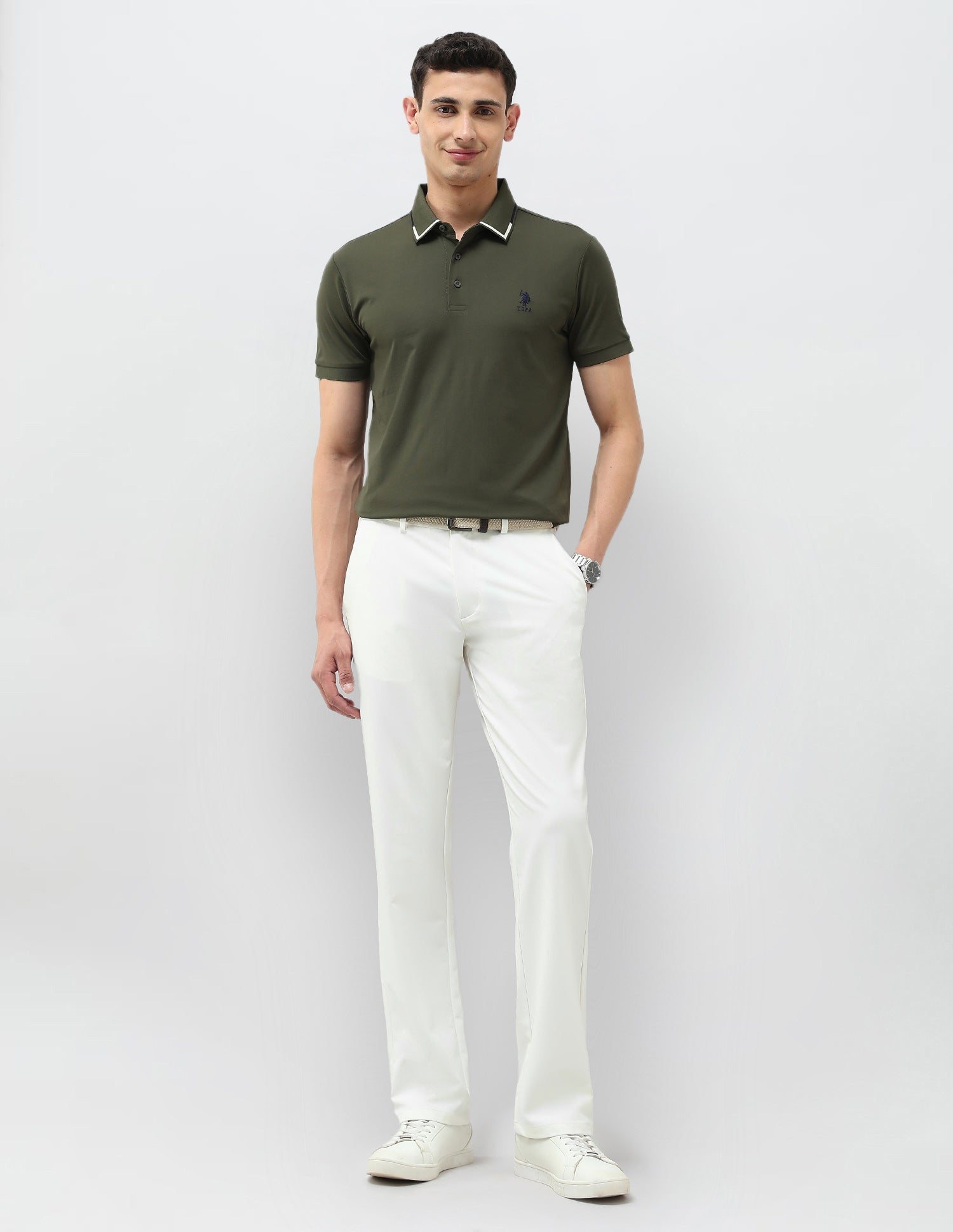 Satin Riley Straight Fit Trousers White - U.S. Polo Assn. India | Large