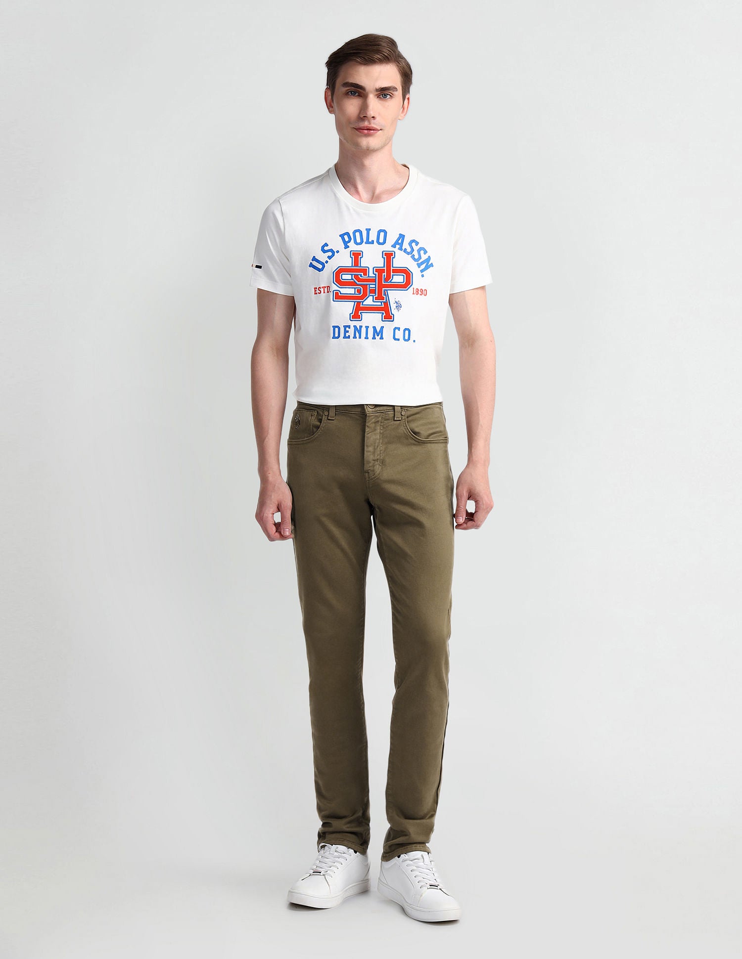 Slim Tapered Fit Beige Jeans Olive - U.S. POLO ASSN. | Large