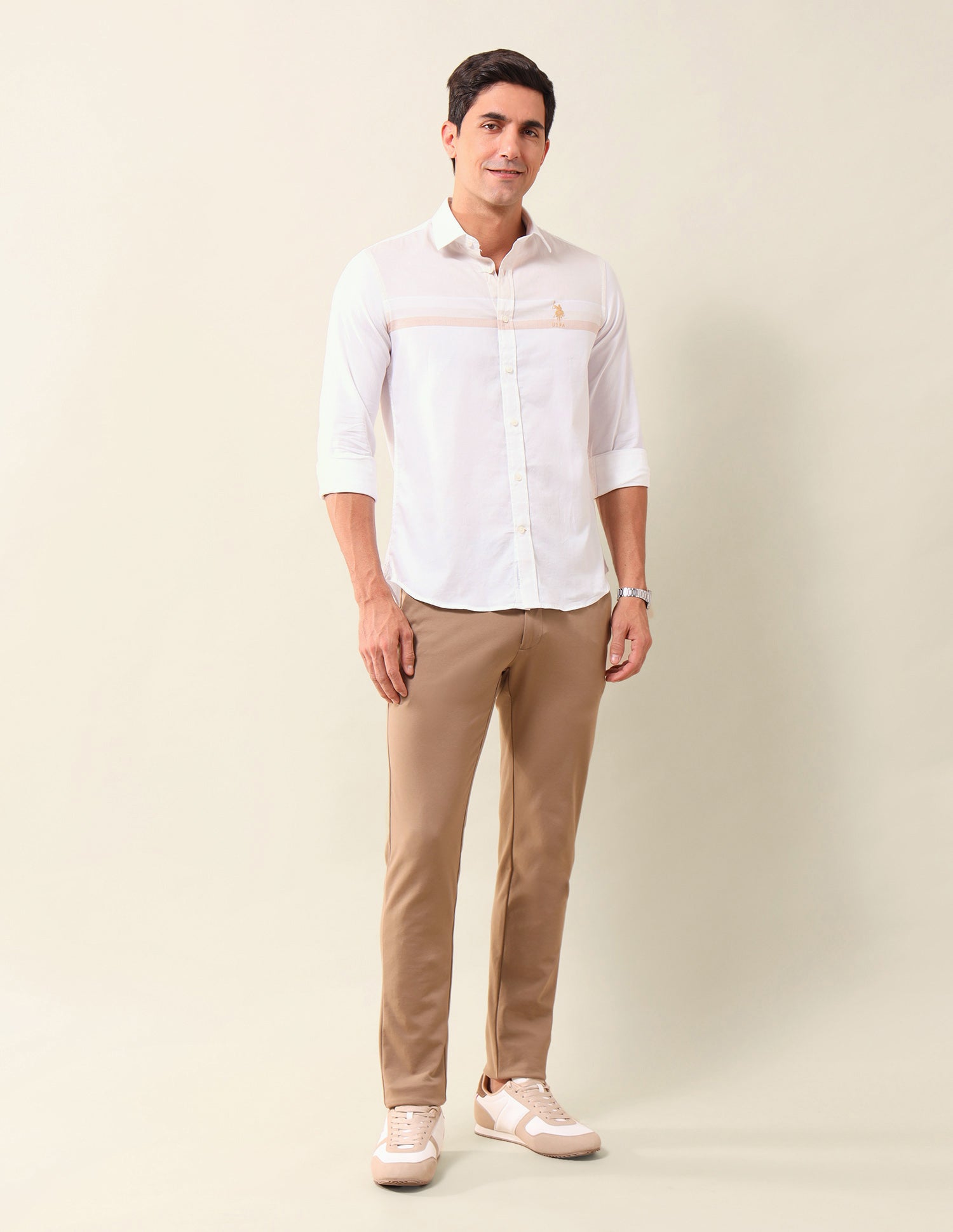 Solid Tailored Fit Shirt Beige - U.S. Polo Assn. India | Large