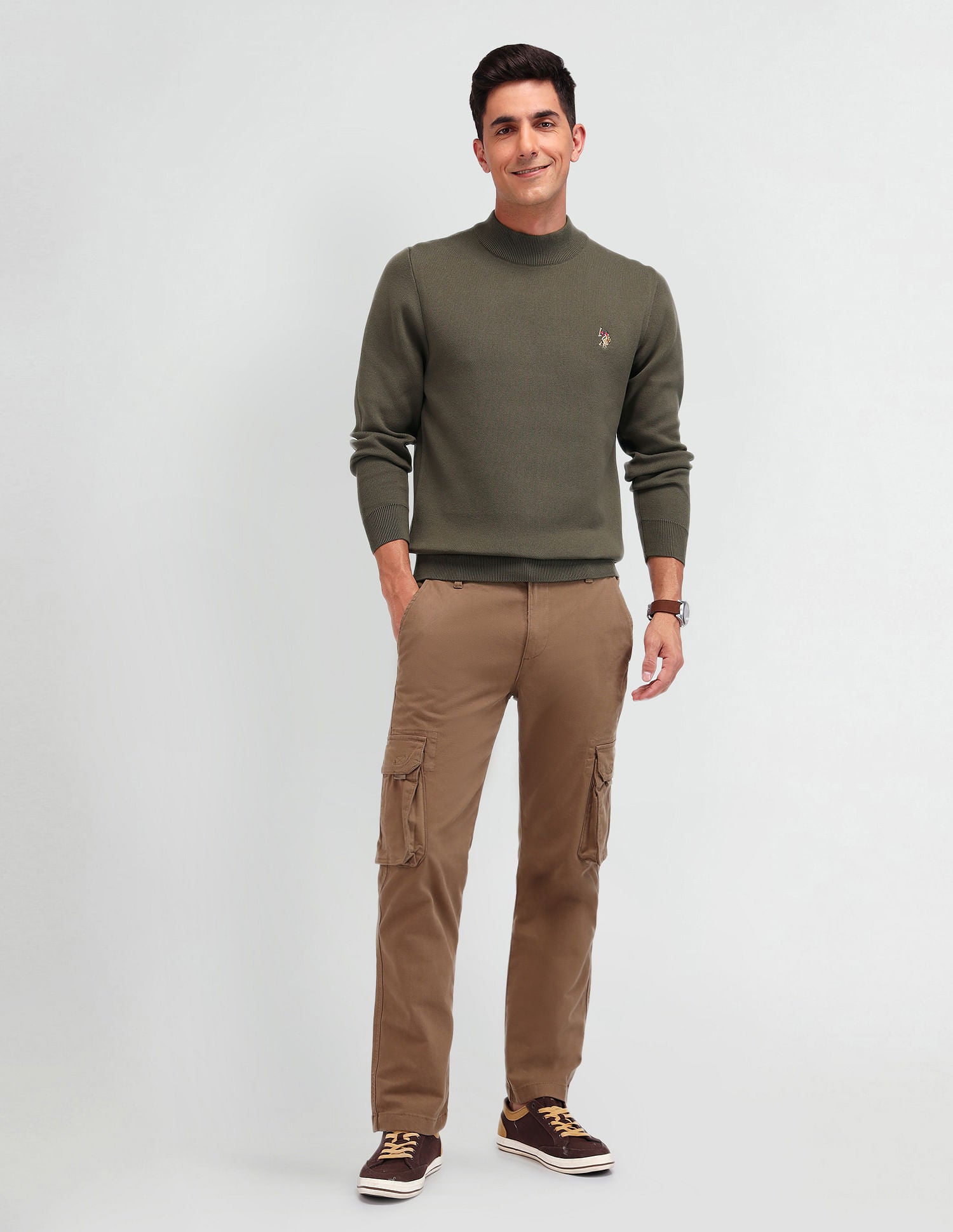 Regular Fit Solid Sweater Olive - U.S. POLO ASSN. | Large