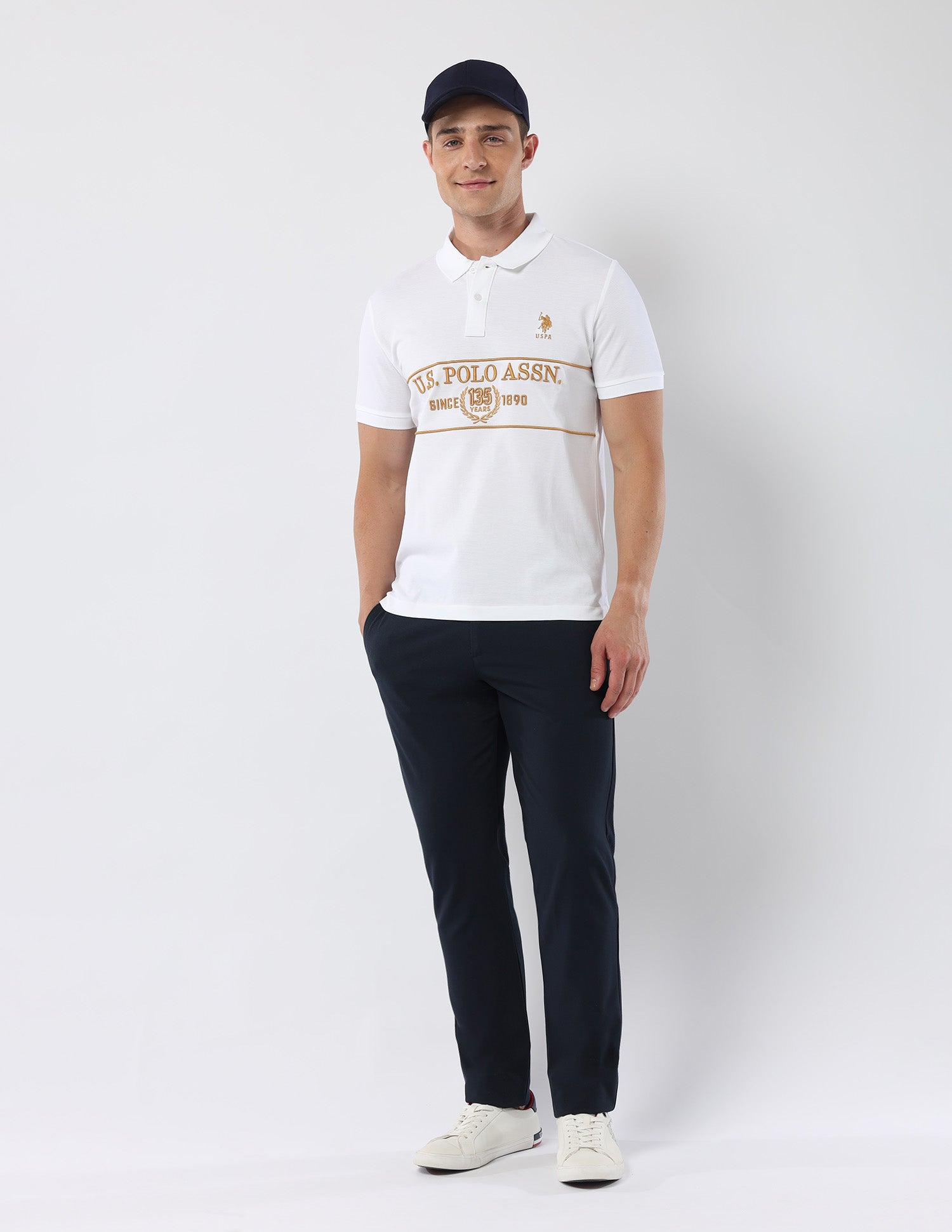 Brand Embroidered135 Anniversary Polo Shirt White - U.S. Polo Assn. India | Large