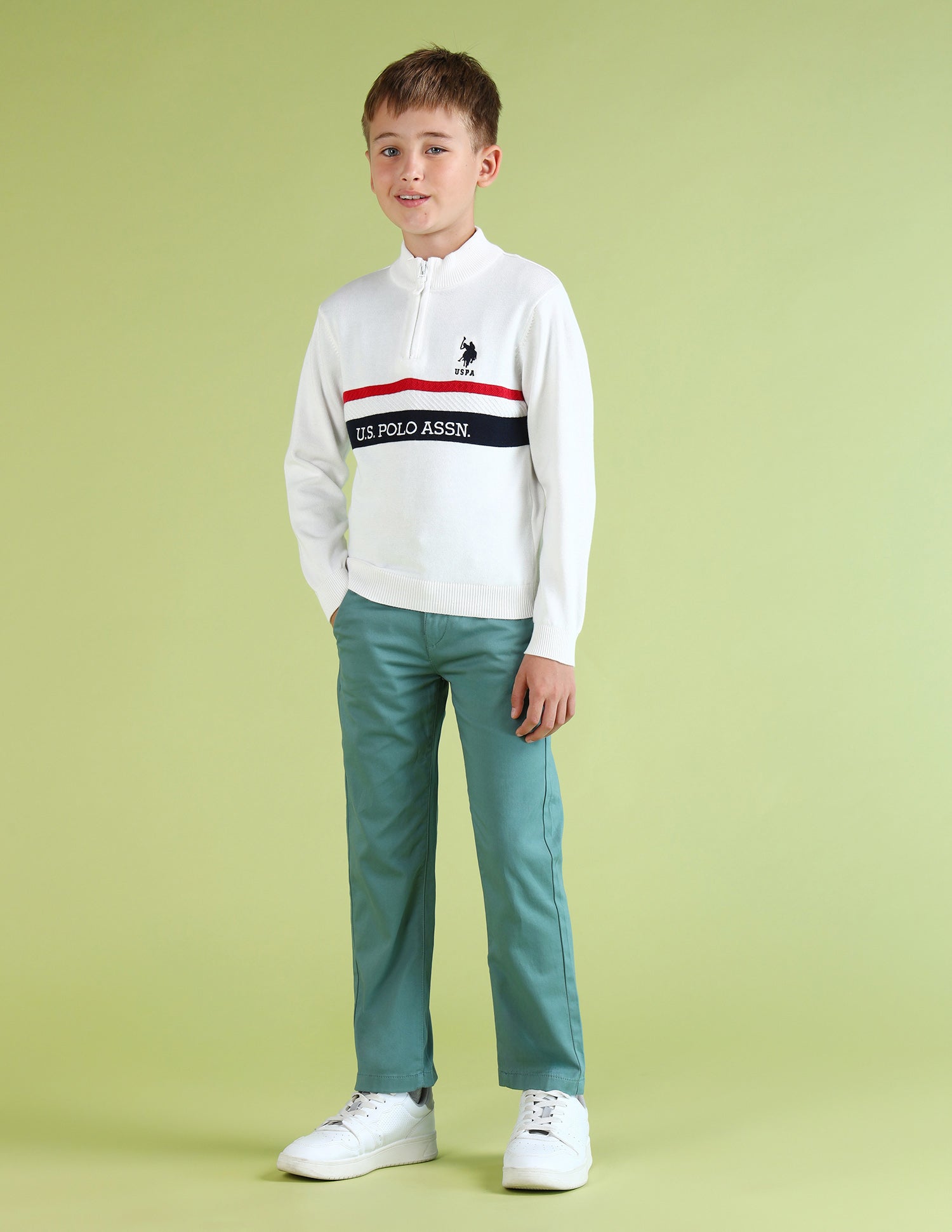 Boys Printed Regular Fit Sweater Ivory - U.S. POLO ASSN. | Large