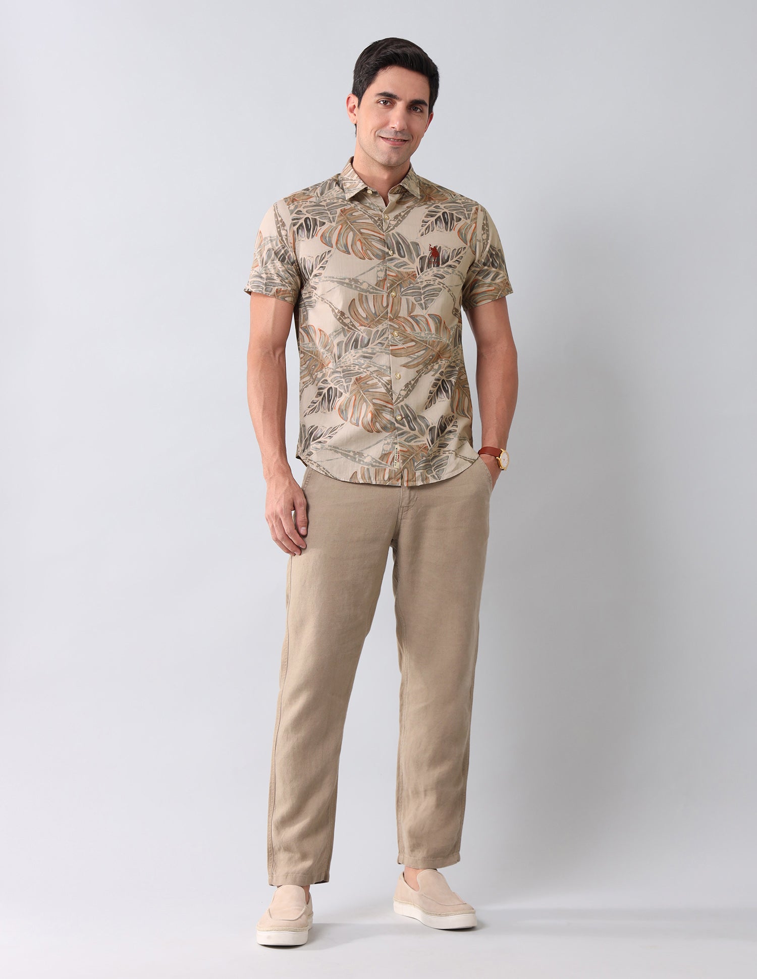 Regular Fit All-Over Shirt Khaki - U.S. Polo Assn. India | Large