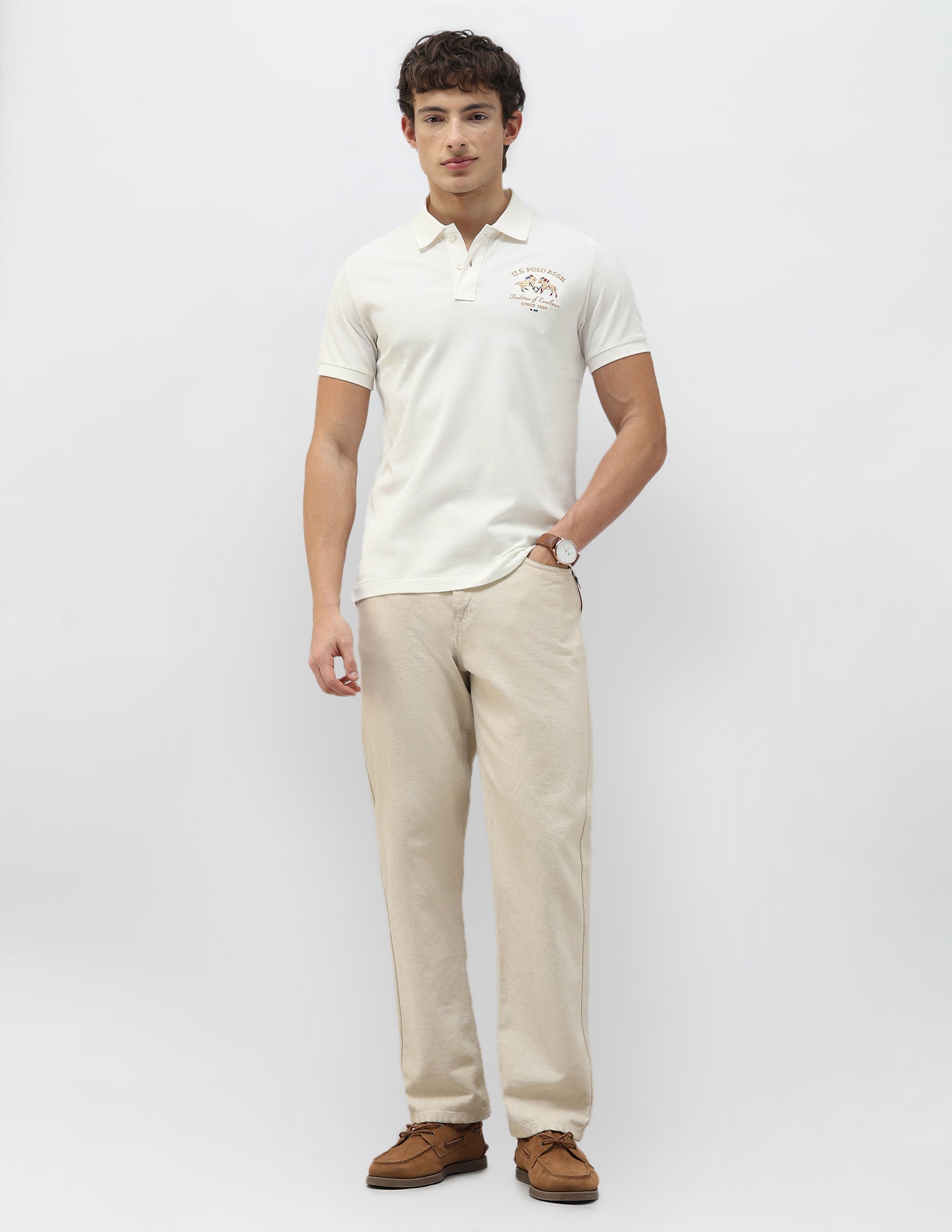 New Port Marina Brand Embroidered Polo Shirt Off White - U.S. Polo Assn. India | Large