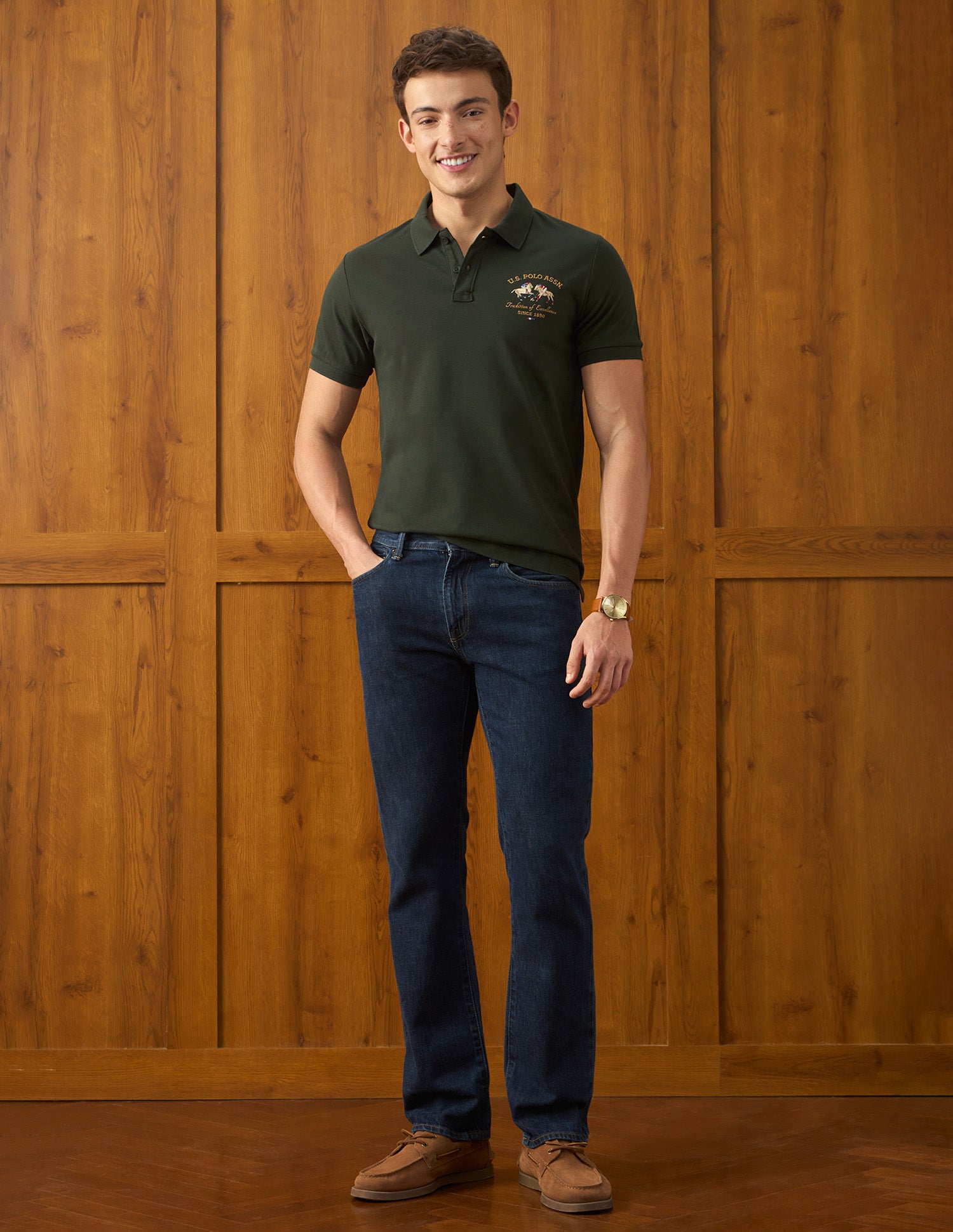 Solid Slim Fit Polo Shirt Olive - U.S. Polo Assn. India | Large
