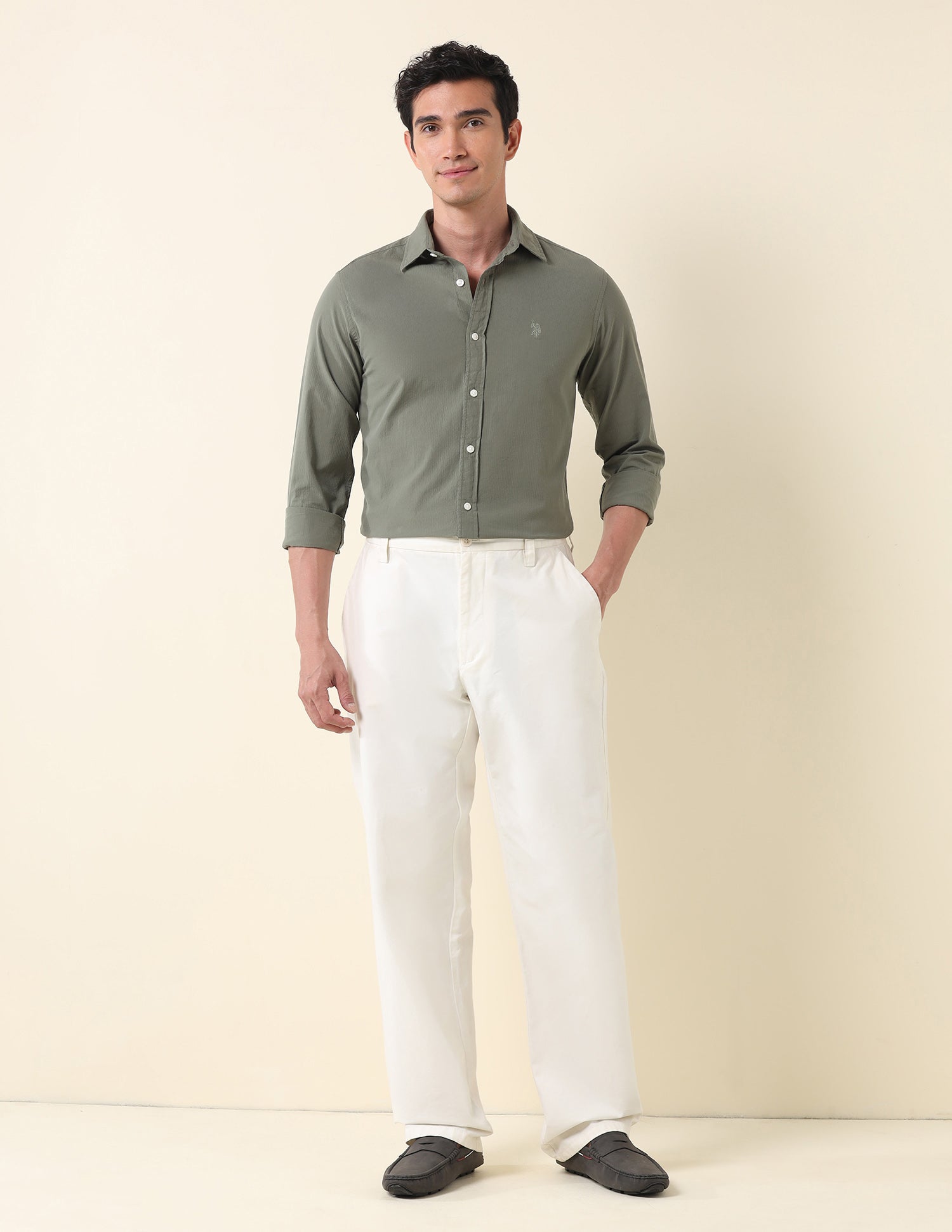 Solid Tailored Fit Shirt Olive - U.S. Polo Assn. India | Large