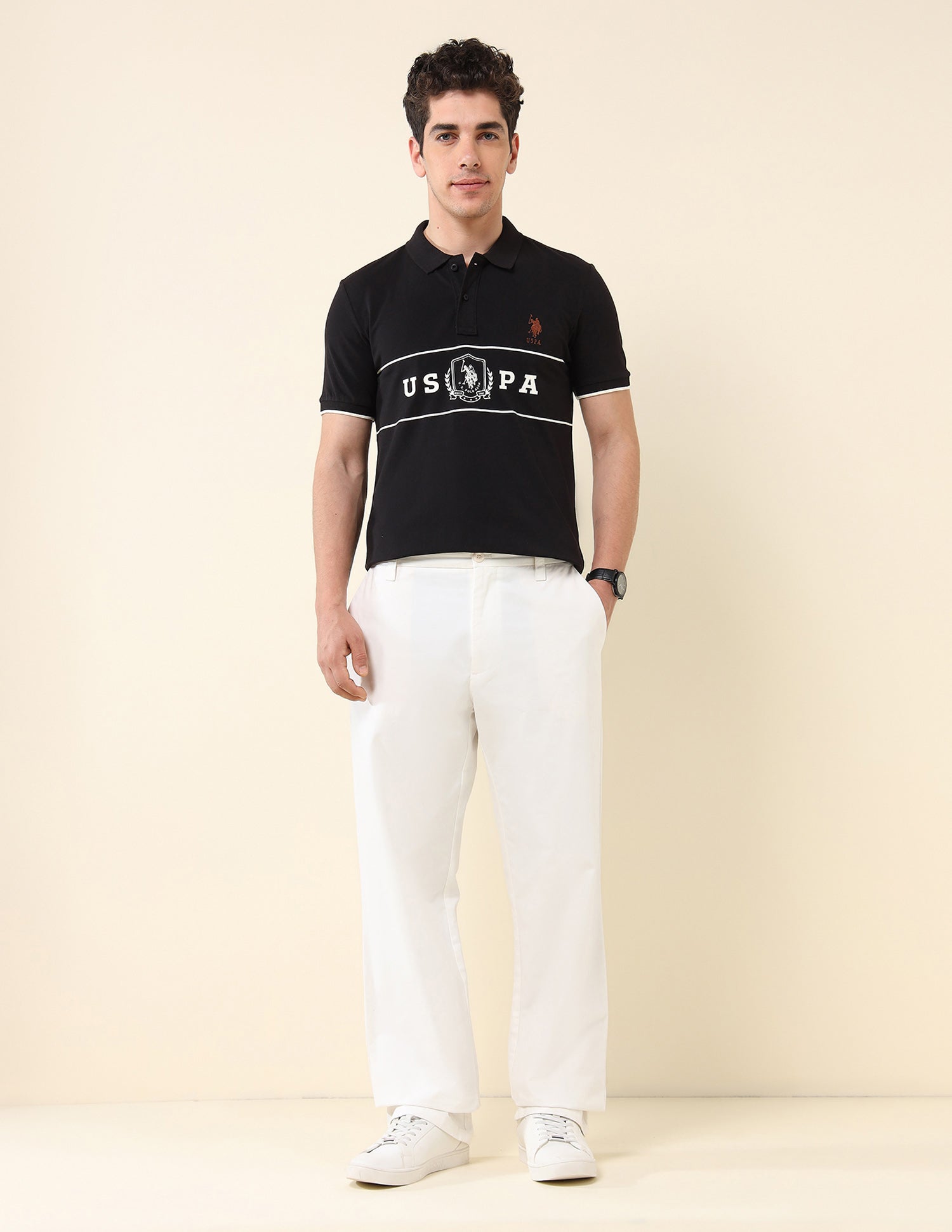 Brand Printed Slim Fit Classic Polo Shirt Black - U.S. Polo Assn. India | Large