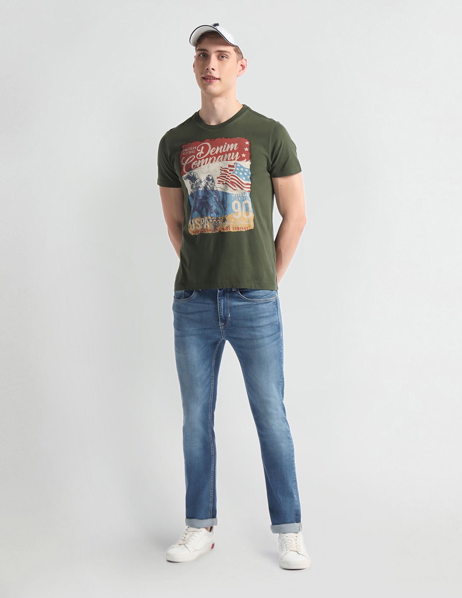 Crew Neck Brand Print T-Shirt Olive - U.S. Polo Assn. India | Large