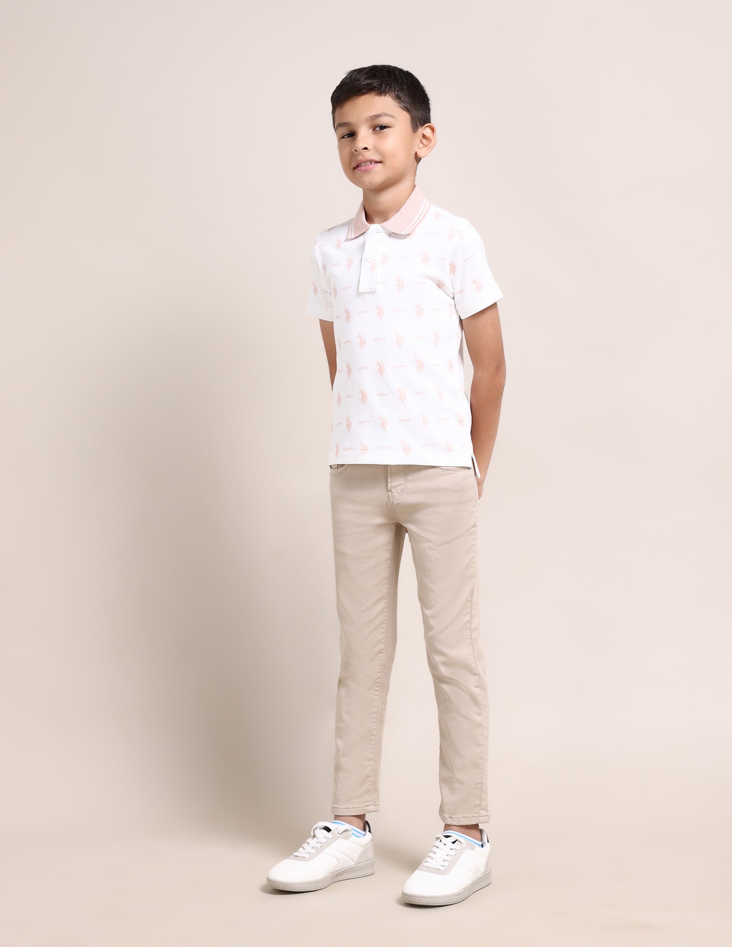 Boys All Over Logo Polo Shirt Ecru - U.S. Polo Assn. India | Large