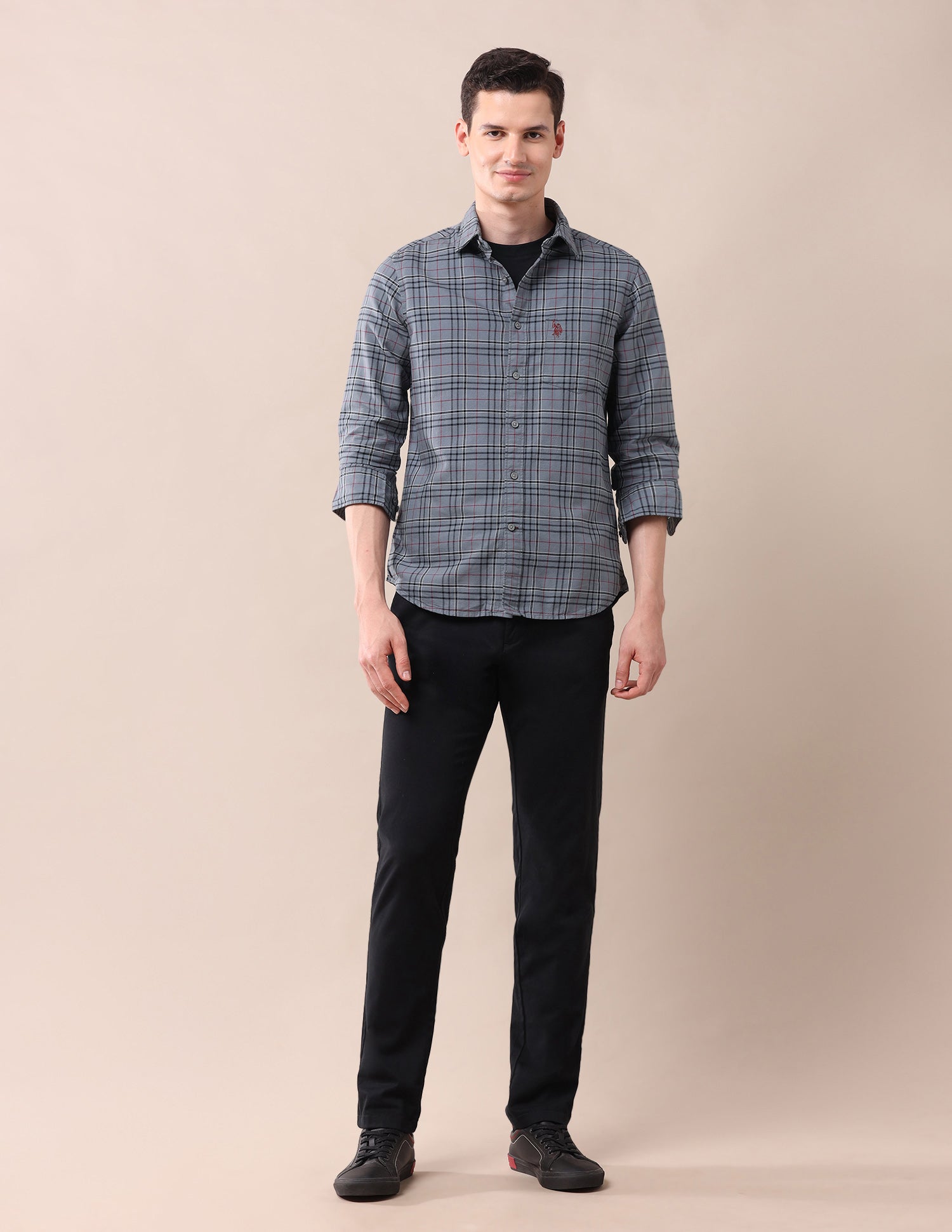 Grid Tattersall Checked Tailored Fit Oxford Shirt Grey - U.S. POLO ASSN. | Large