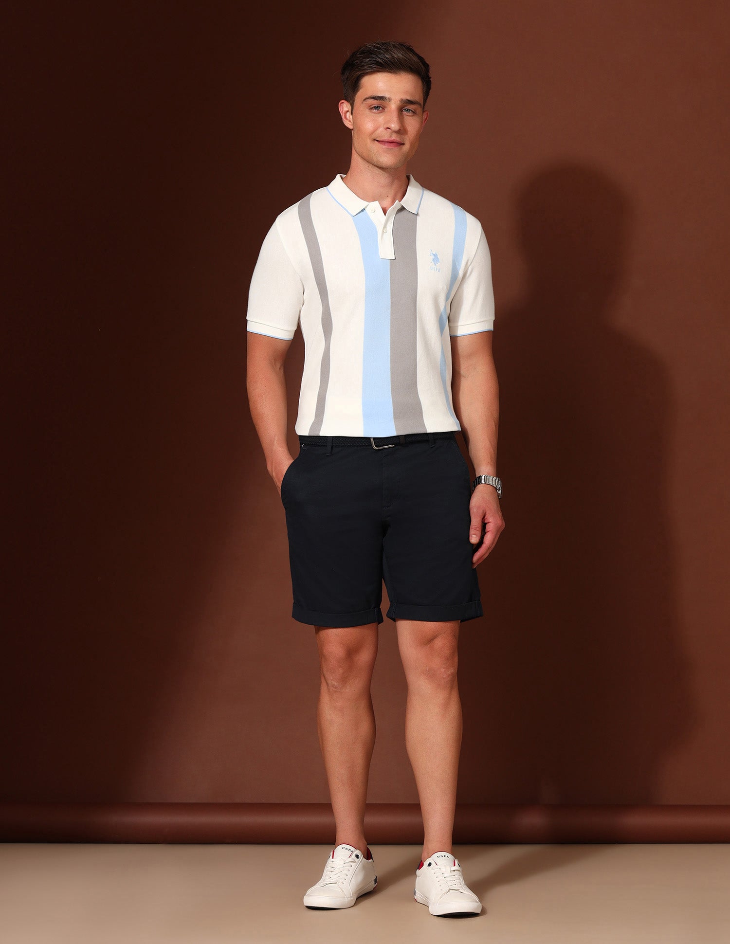 Vertical Striped Working Holiday Polo Shirt White - U.S. Polo Assn. India | Large