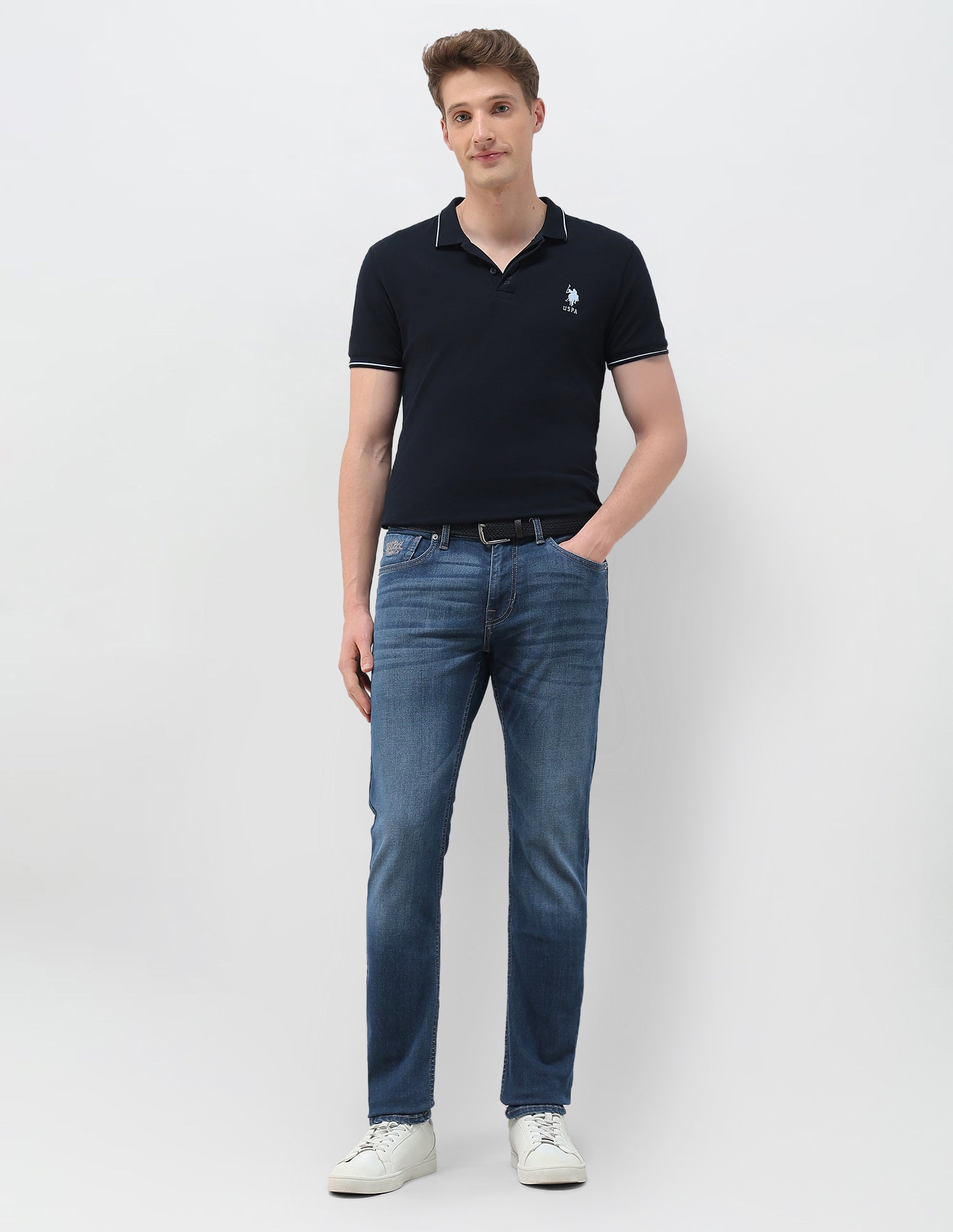 Brandon Slim Tapered Fit Stone Wash Jeans Blue - U.S. Polo Assn. India | Large
