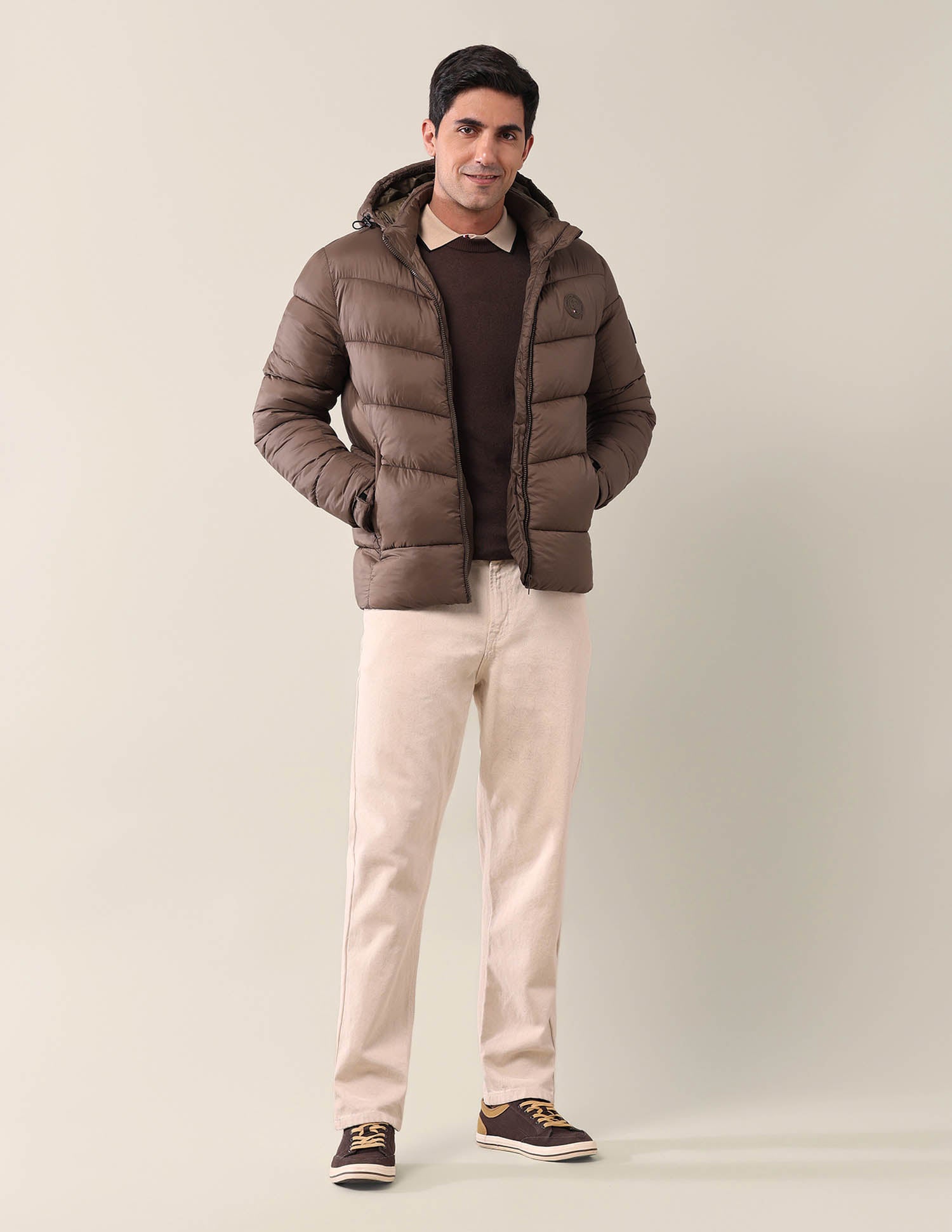 Solid Regular Fit Puffer Jacket Brown - U.S. POLO ASSN. | Large