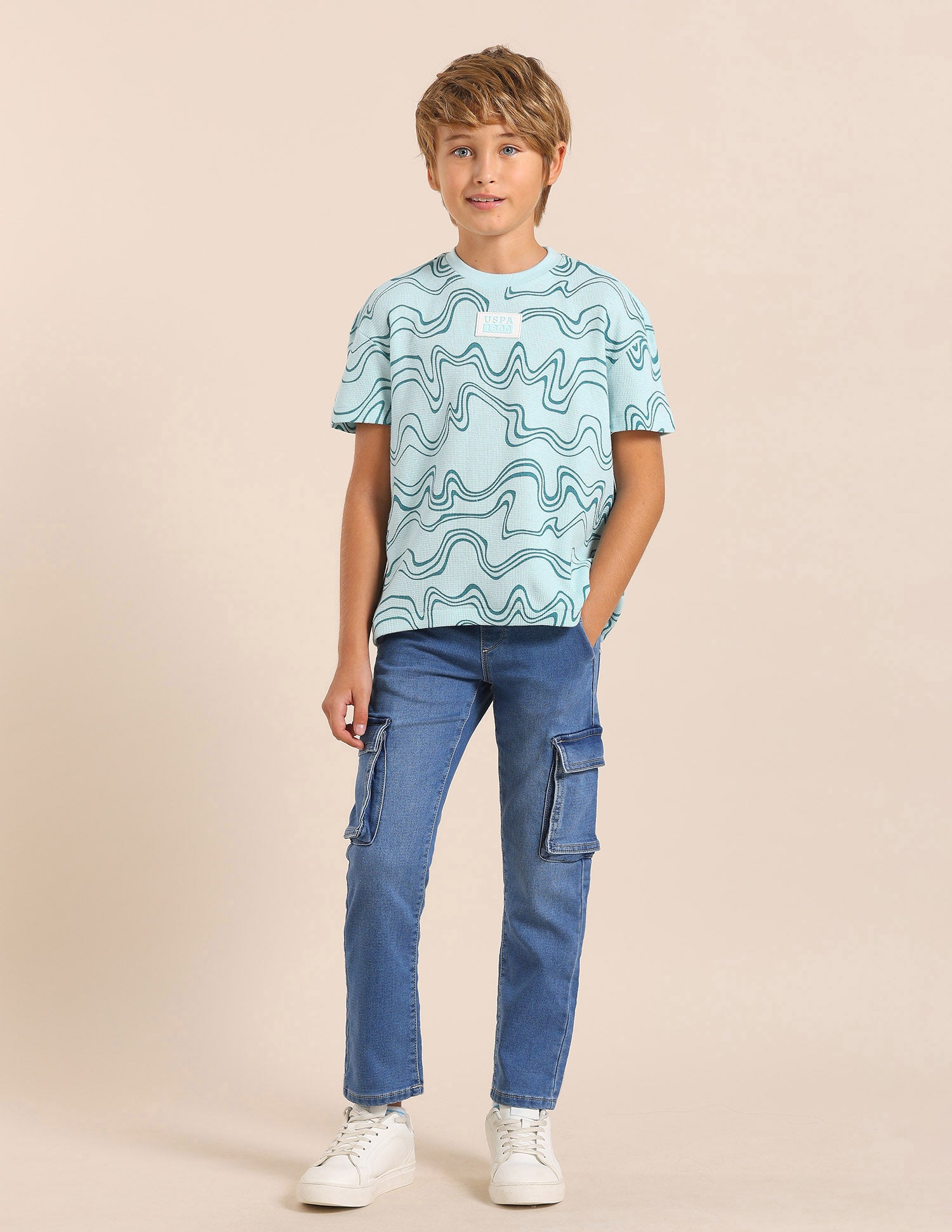 Boys Abstract Printed Regular Fit T-Shirt Light Blue - U.S. POLO ASSN. | Large